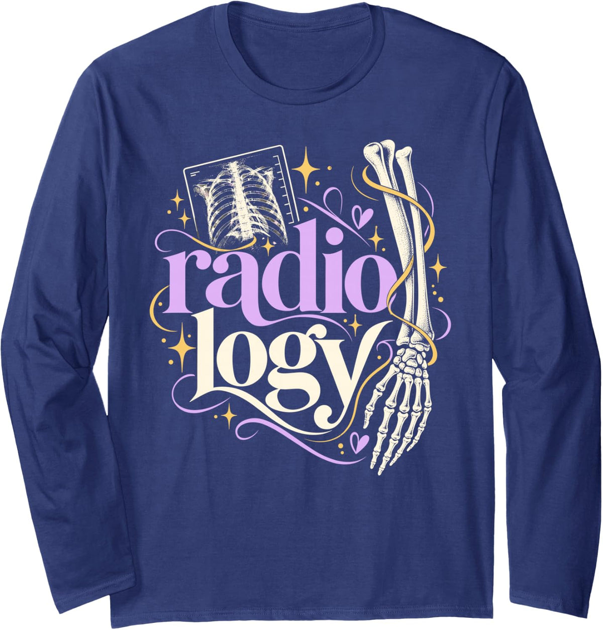 Radiology X-ray Skeleton Retro Radiologic Technologist Long Sleeve T-Shirt - Adult Unisex Navy Blue