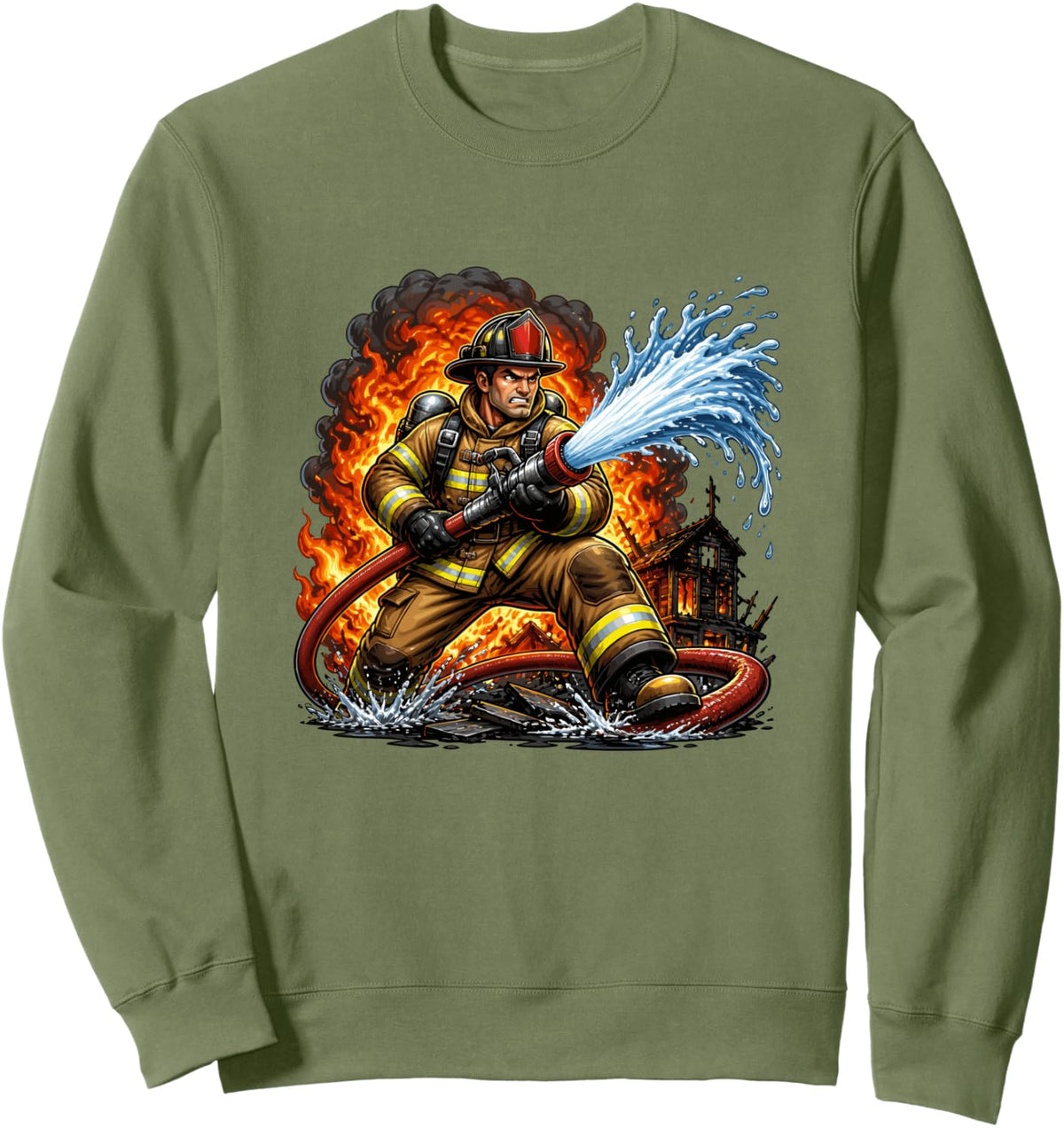 Fire Rescue Firefighter Water Hose Emergency Sweatshirt - Adult Unisex Sage Green