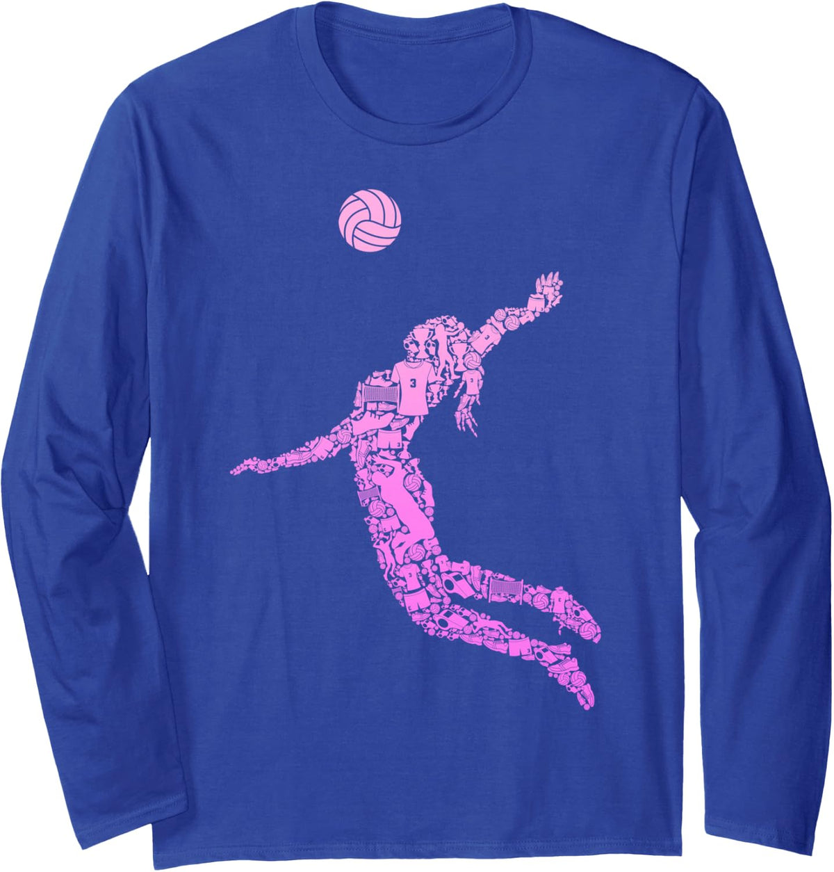 Volleyball Teen Girl Women Youth Players Long Sleeve T-Shirt - Adult Unisex Royal Blue