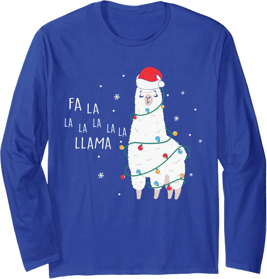 FA La La Llama Funny Christmas Shirt Christmas Lllama Lover Long Sleeve T-Shirt - Adult Unisex Royal Blue