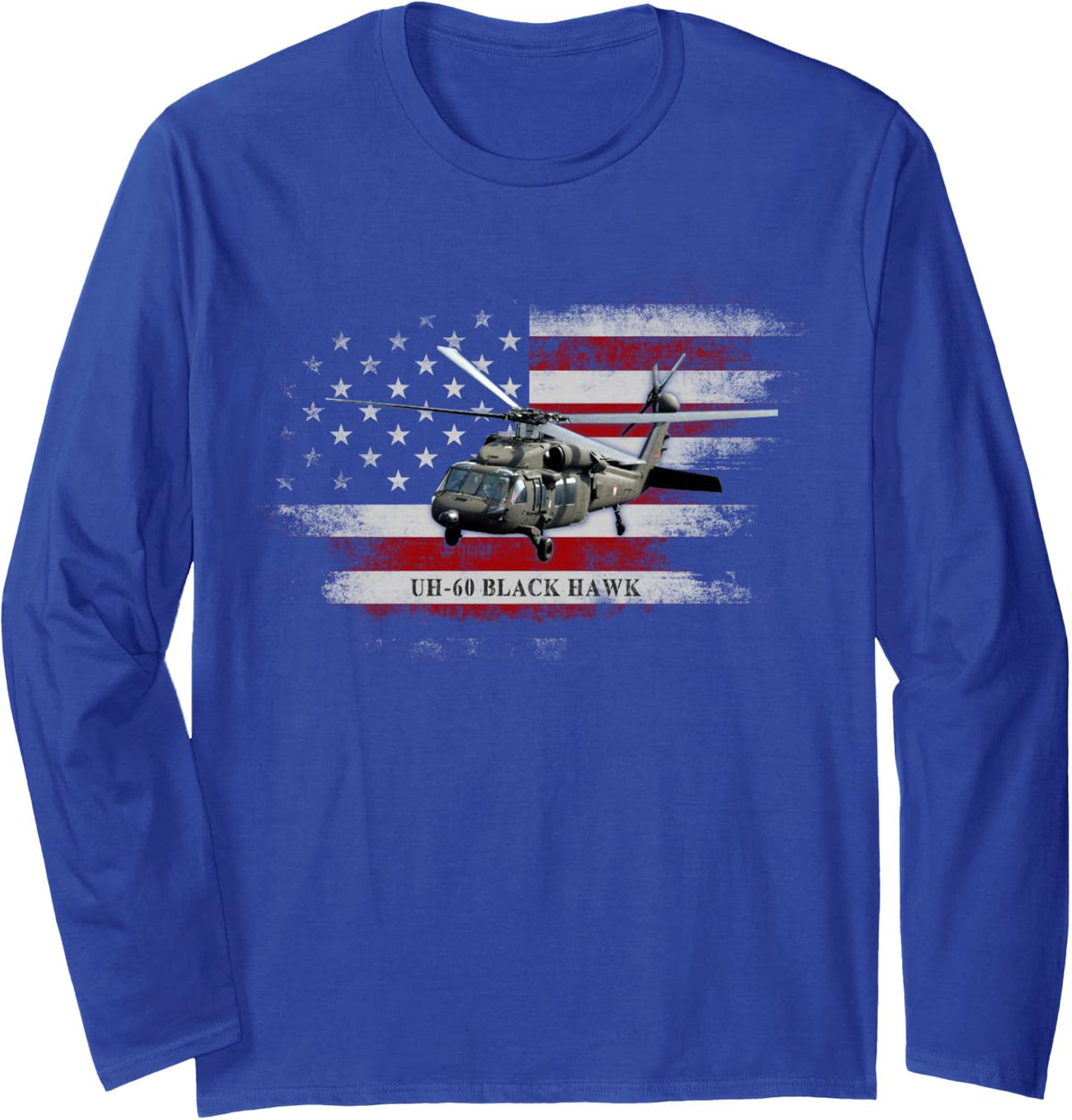 UH-60 Black Hawk Helicopter USA Flag Helicopter Pilot Gifts Long Sleeve T-Shirt - Adult Unisex Royal Blue