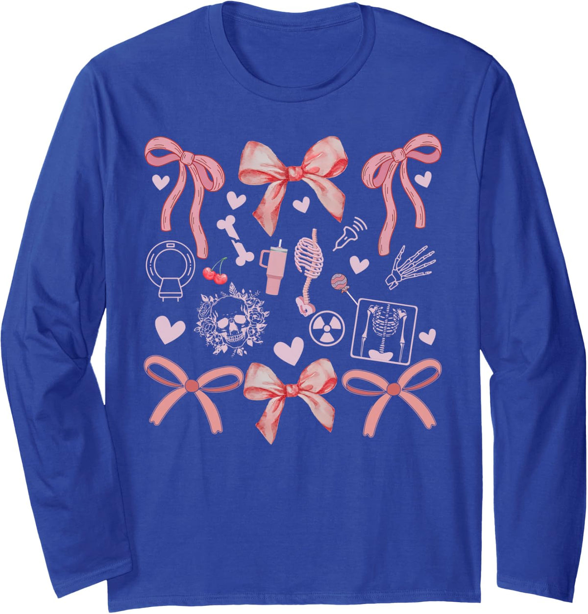Coquette Bows X-ray Tech Radiology Rad Tech Radiologist Long Sleeve T-Shirt - Adult Unisex Royal Blue