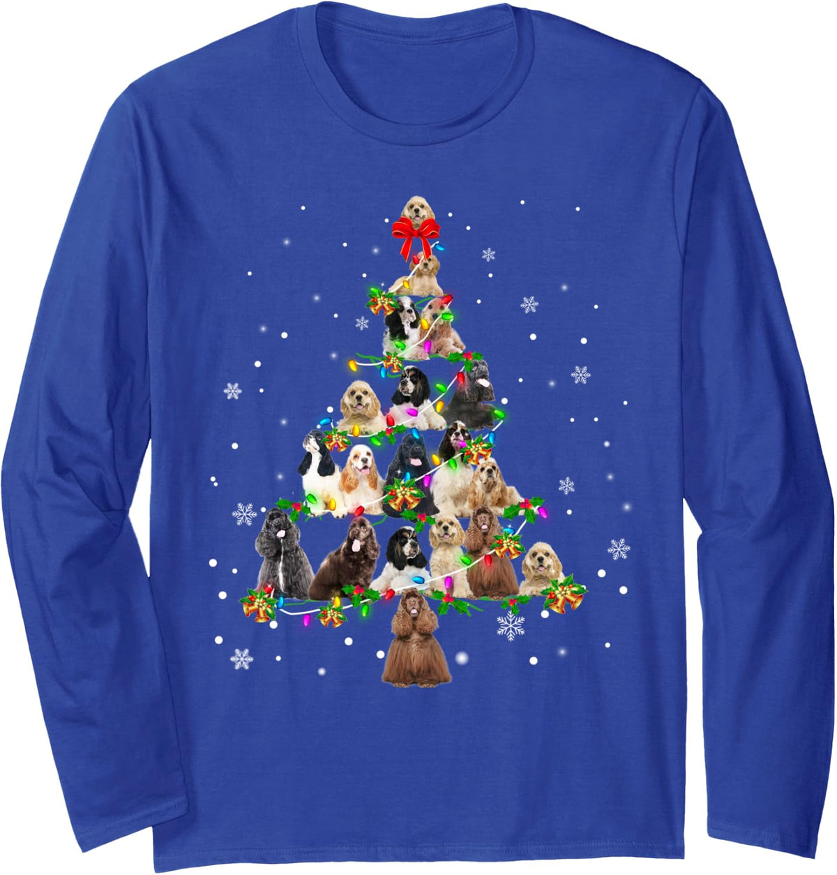 American Cocker Spaniel Christmas Tree X-Mas Gift Long Sleeve T-Shirt - Adult Unisex Royal Blue