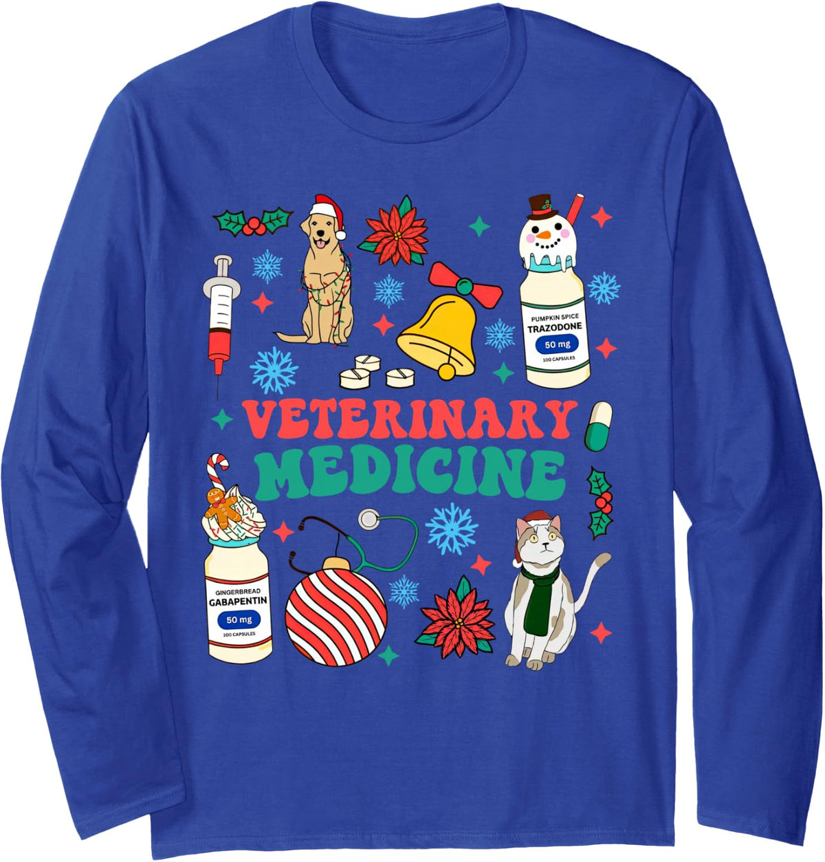 Christmas Veterinary Medicine Vet Tech Technician Week Xmas Long Sleeve T-Shirt - Adult Unisex Royal Blue