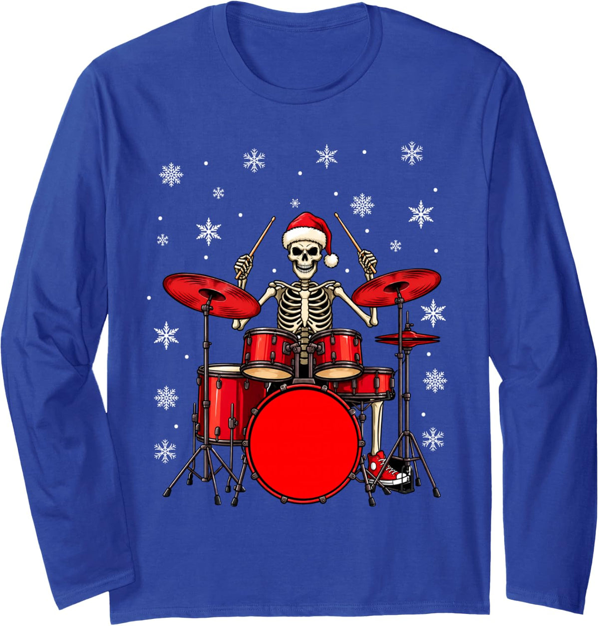 Funny Skeleton Drummer Drumming Music Drum Christmas Long Sleeve T-Shirt - Adult Unisex Royal Blue