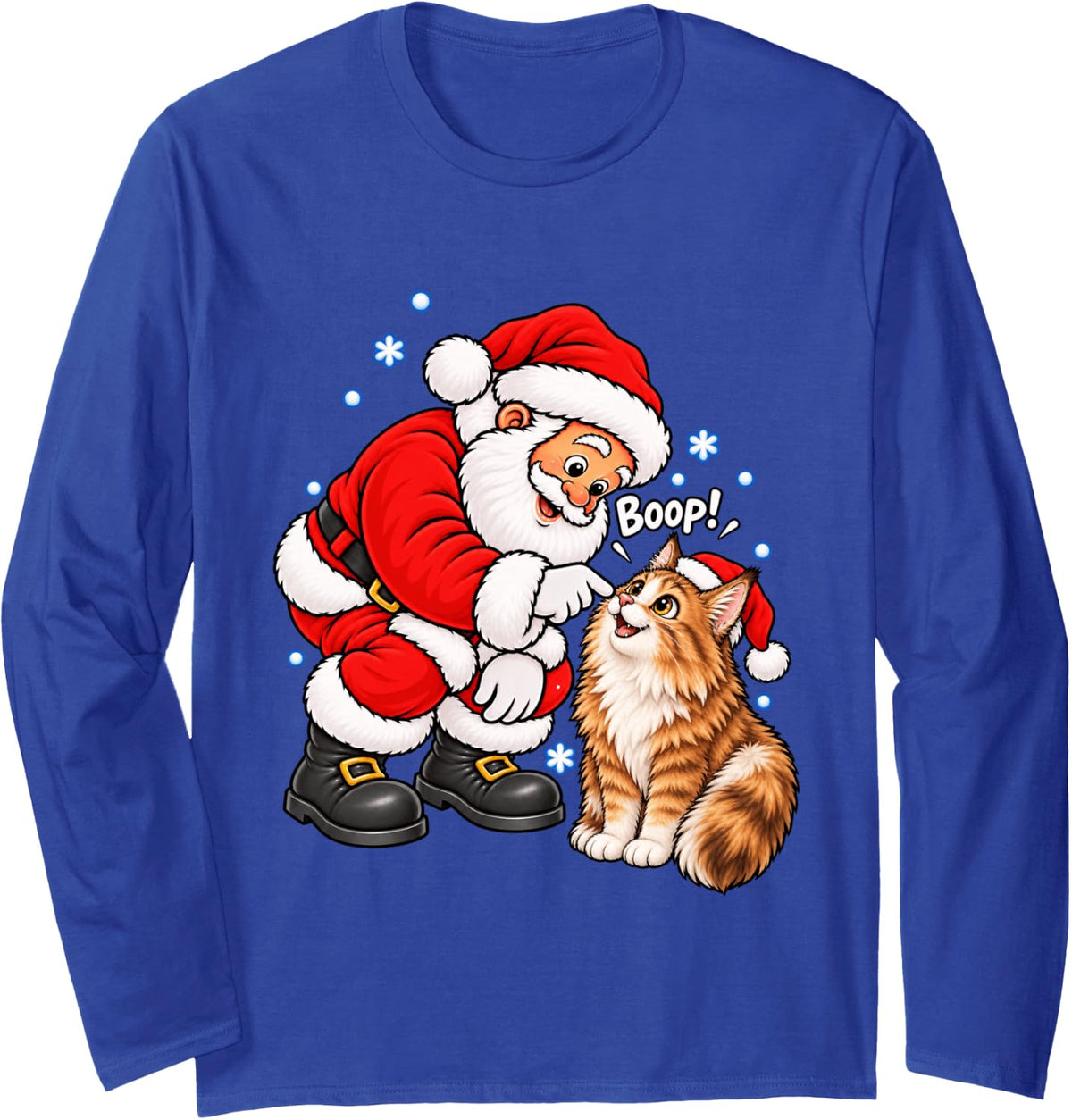 Funny Maine Coon Cat Boop Santa Christmas Long Sleeve T-Shirt - Adult Unisex Royal Blue