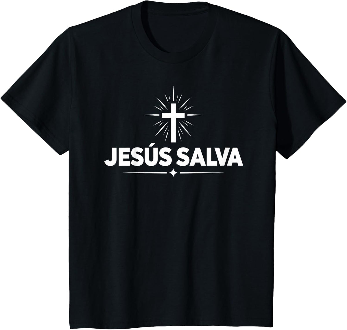 Jesus Saves Minimal Christian Spanish Language Faith Cross T-Shirt - Black