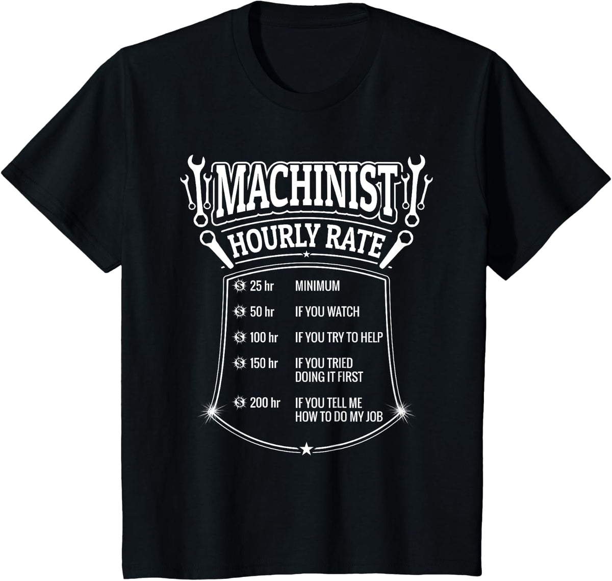 Machinist Hourly Rate - Funny CNC Operator T-Shirt - Black