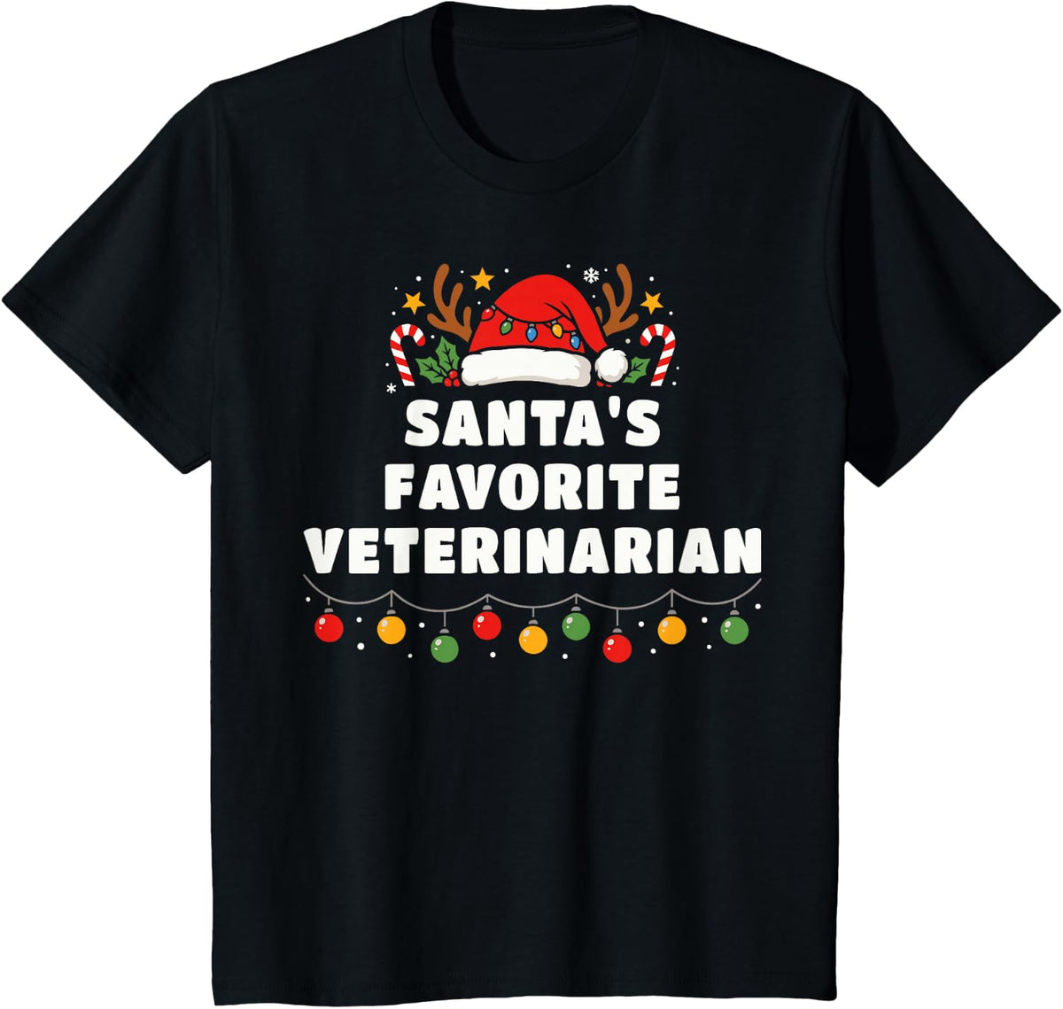 Santa's Favorite Veterinarian Funny Christmas Pajama T-Shirt - Black