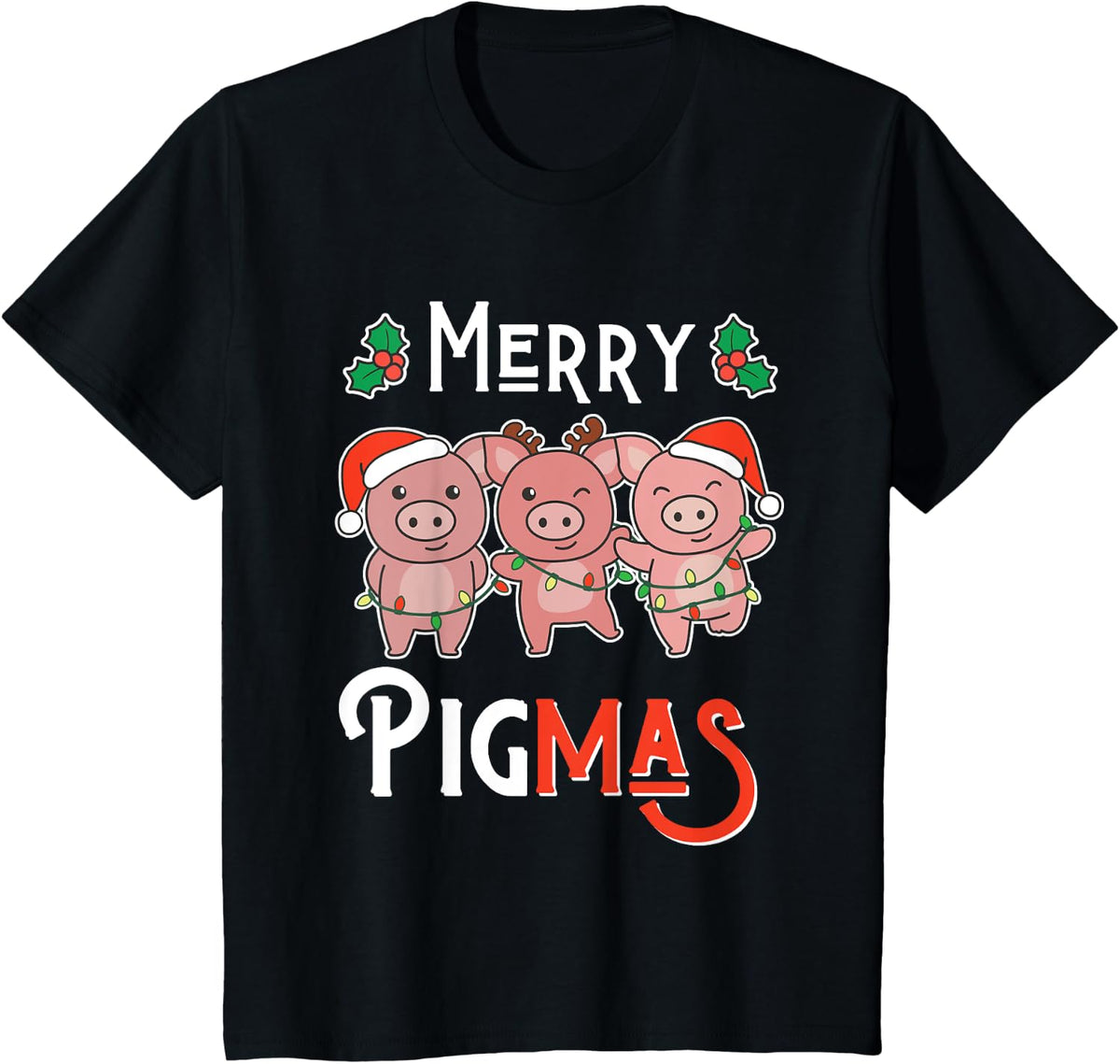 Merry Pigmas Pun Pig Christmas T-Shirt - Black