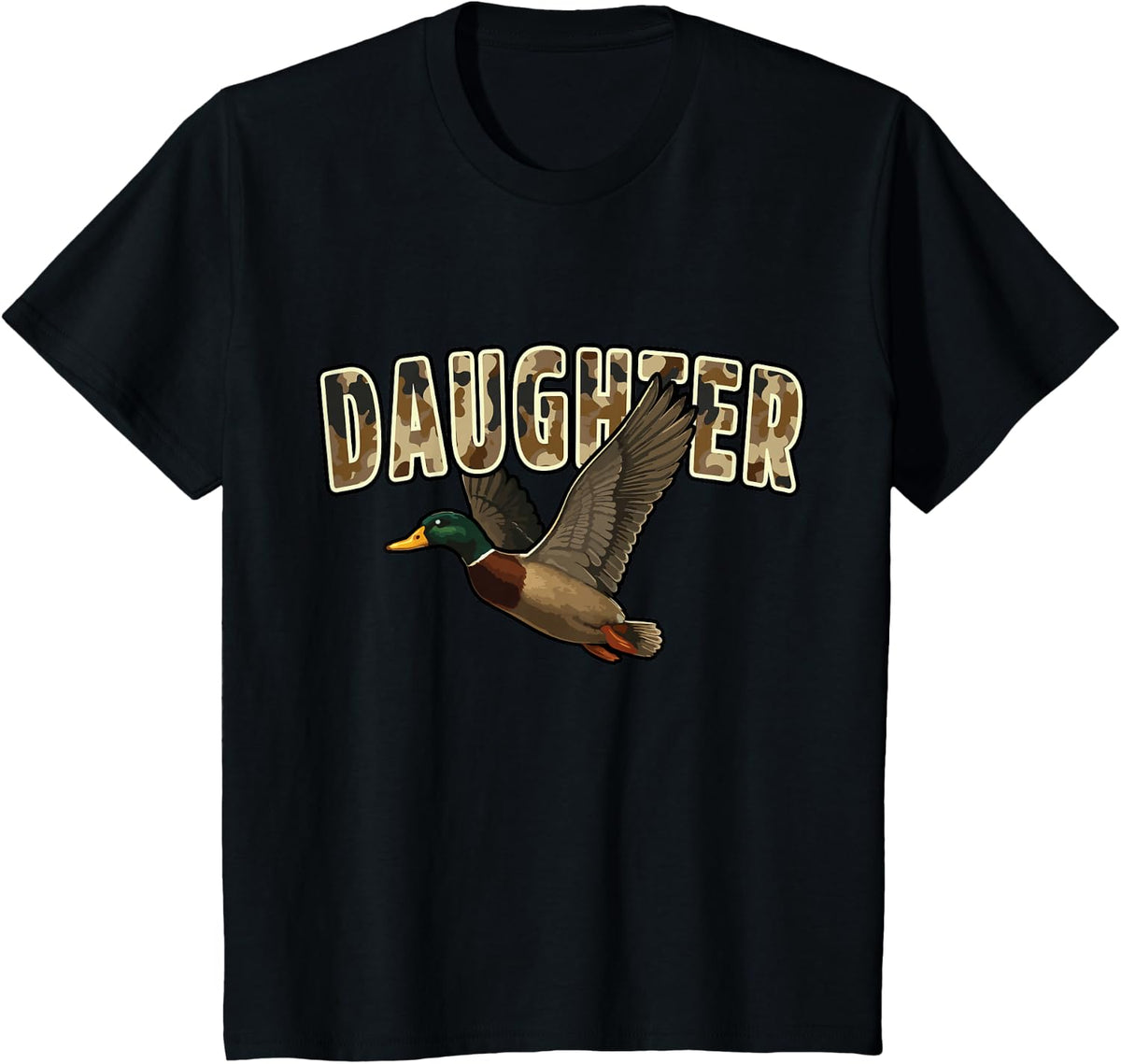 Camouflage Vintage Mallard Duck Retro Camo Hunting Daughter T-Shirt - Black