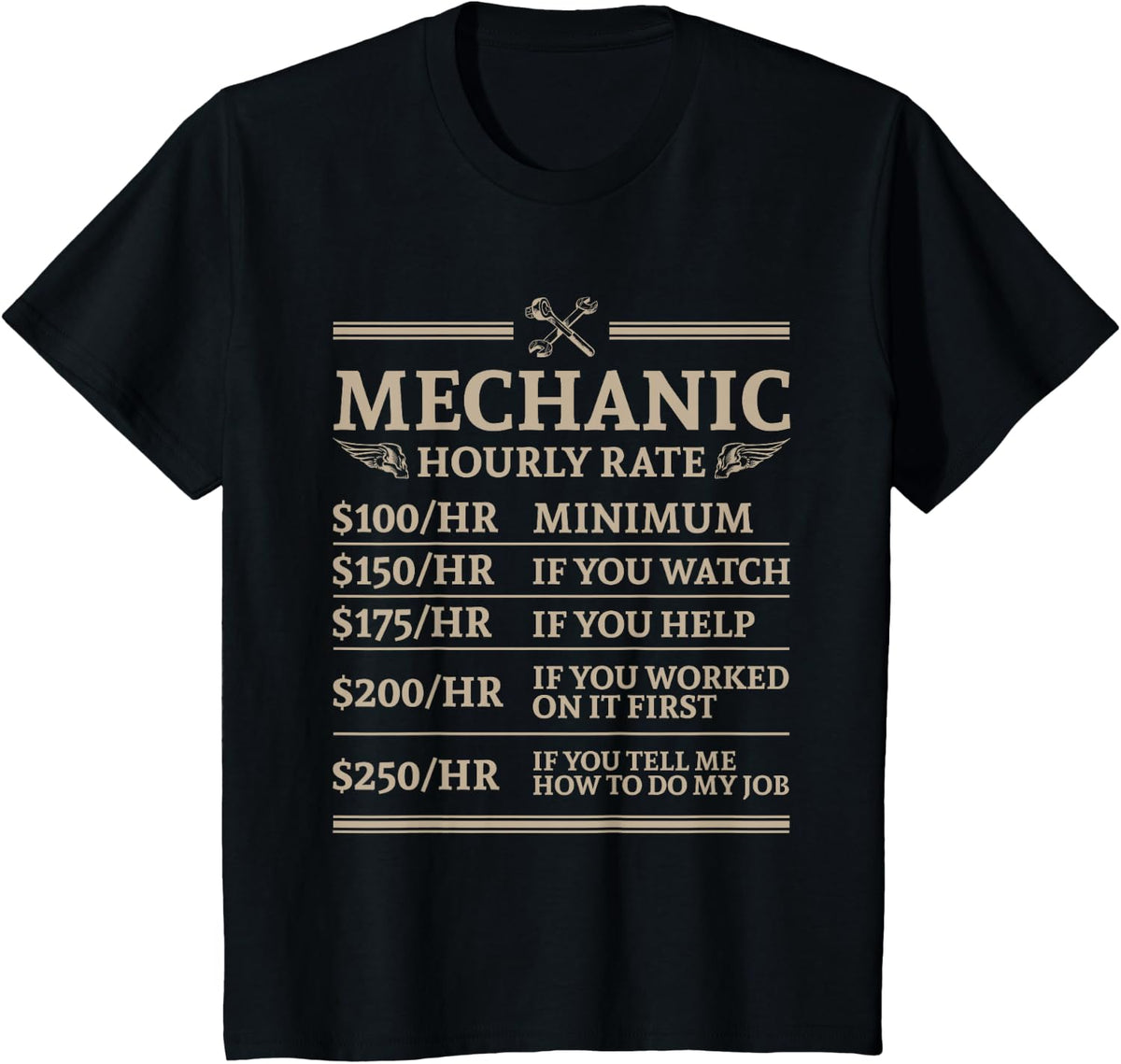 Mechanic Shirt Men Funny Mechanical Hourly Rate Engineer Tee - Black