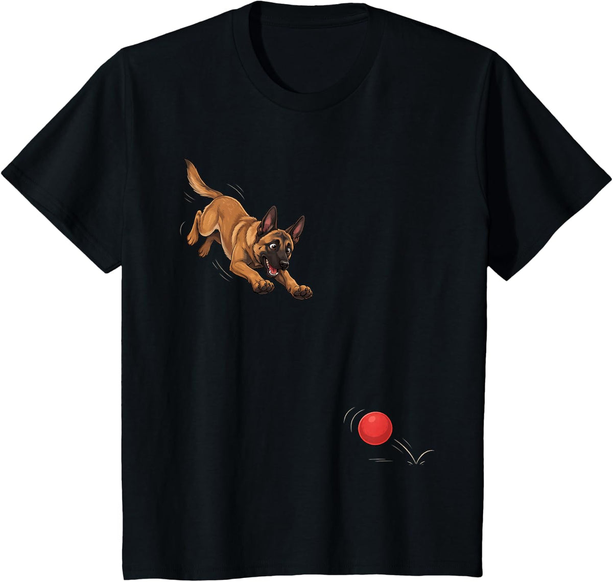 Funny Belgian Malinois Chasing Ball Dog Humor T-Shirt - Black