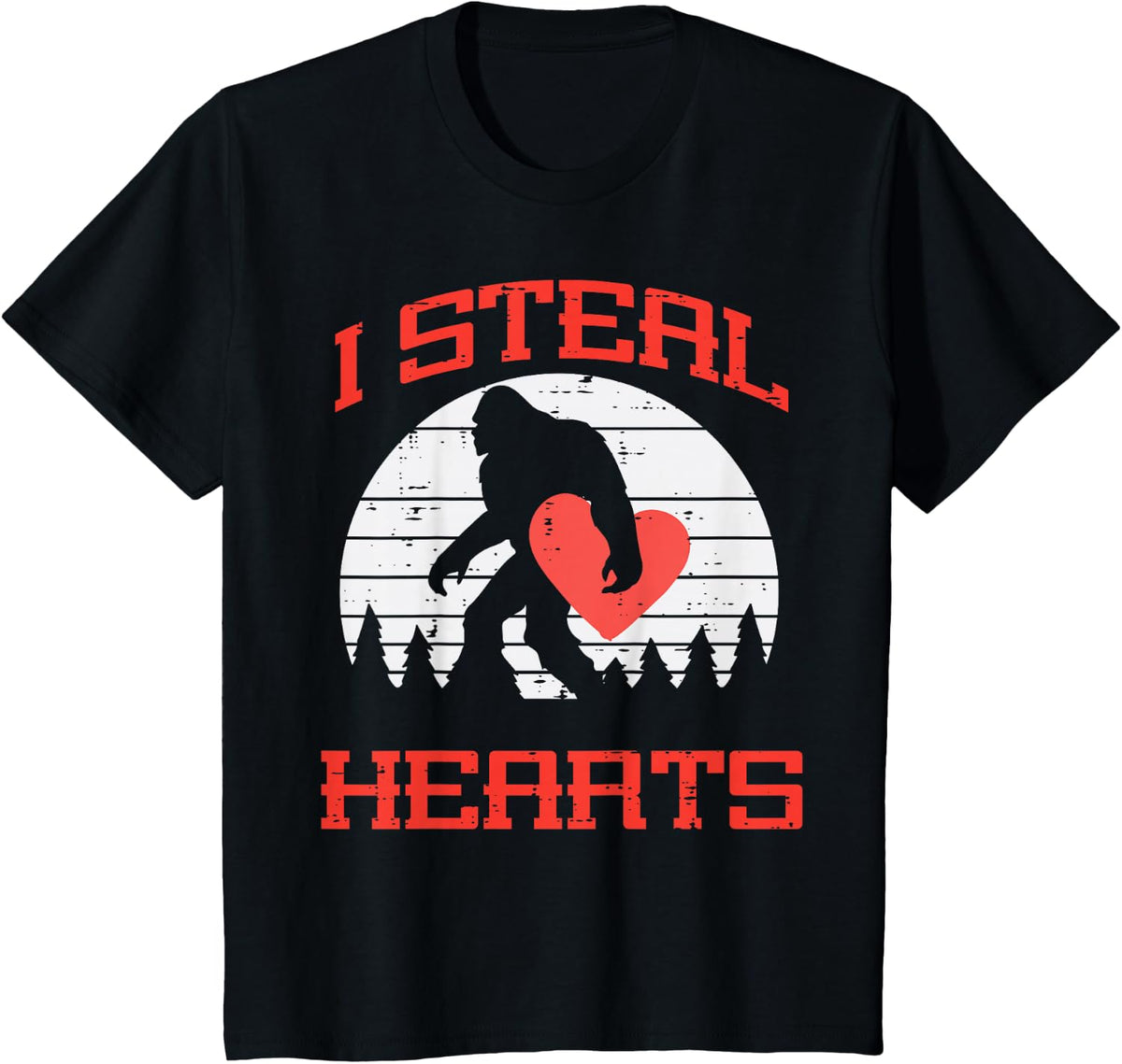 Valentines Day Bigfoot I Steal Hearts Sasquatch Men Boys Kid T-Shirt - Black