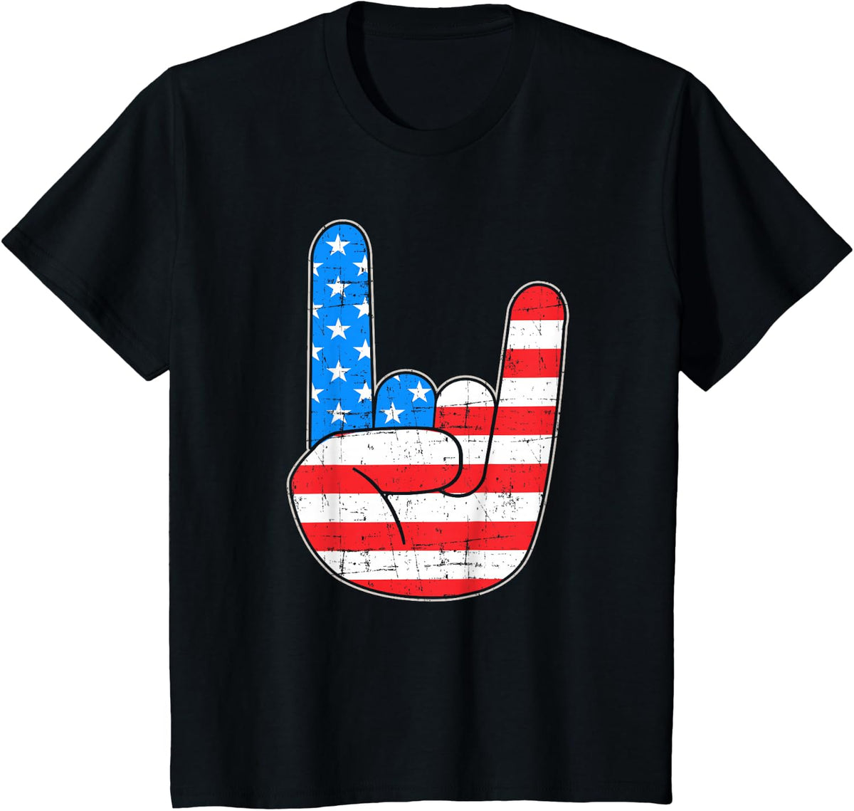 Rock hand with US flag for Independence day on 4th of July T-Shirt - Black