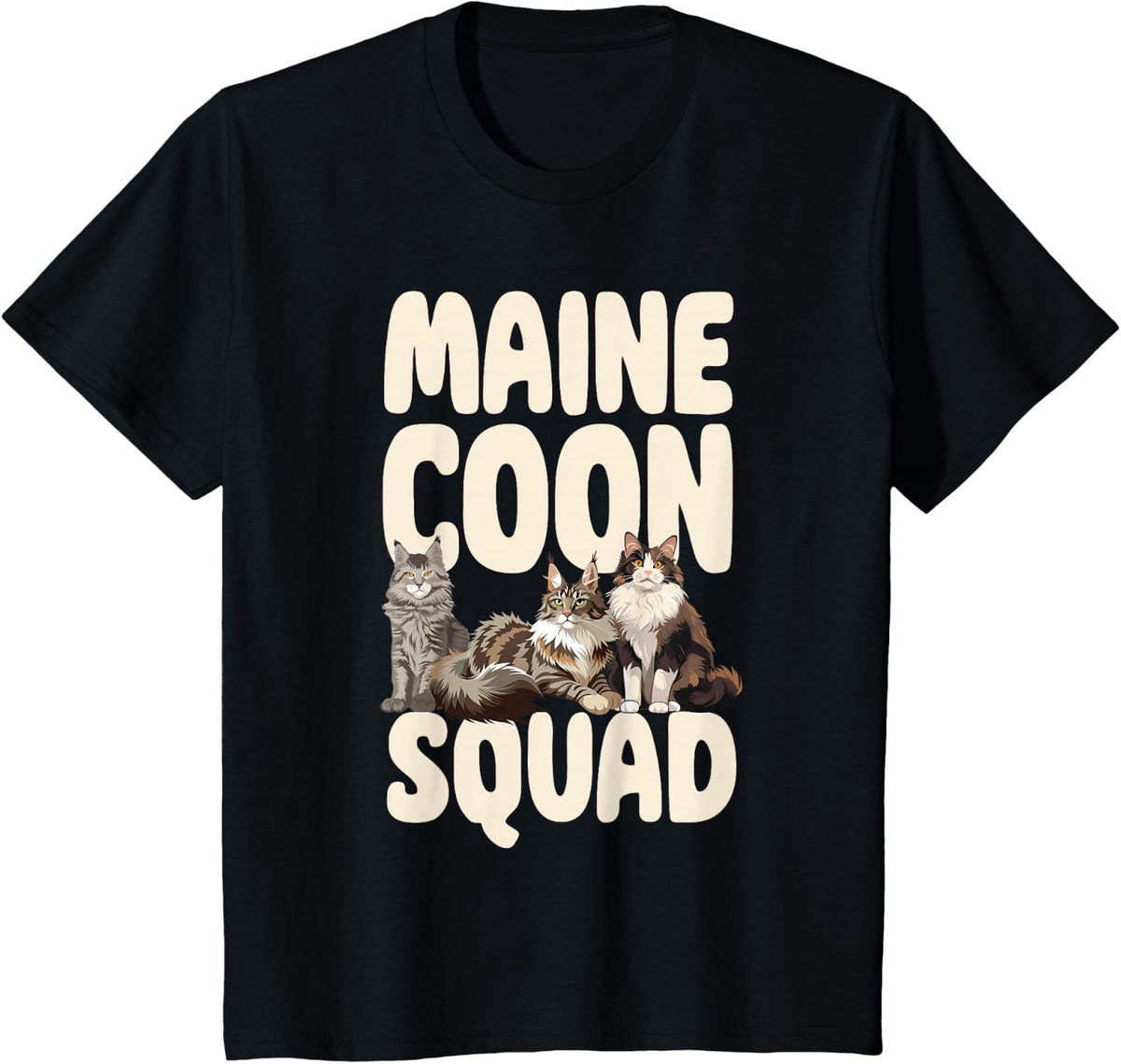 Maine Coon Cat Squad Cozy Feline Vibes T-Shirt - Black