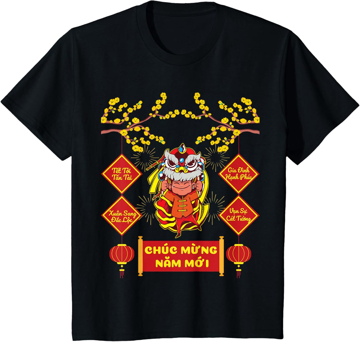 Vietnamese New Year Red Envelopes 2026 Chuc Mung Nam Moi Kid T-Shirt - Black