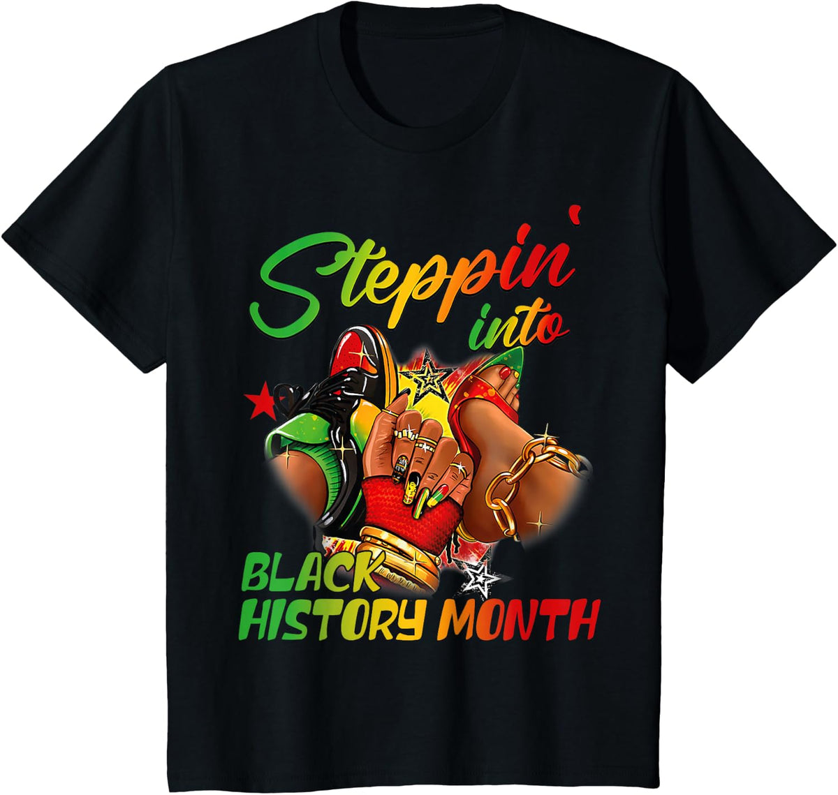 Stepping Into Black History Month Black Girls Sneakers T-Shirt Tee For Women - Black
