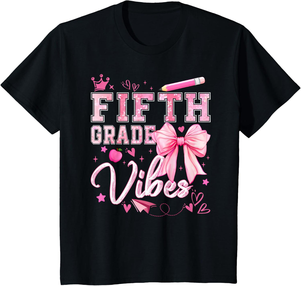 Fifth Grade Vibes Coquette Bow Back to School Fifth Grade T-Shirt - Black