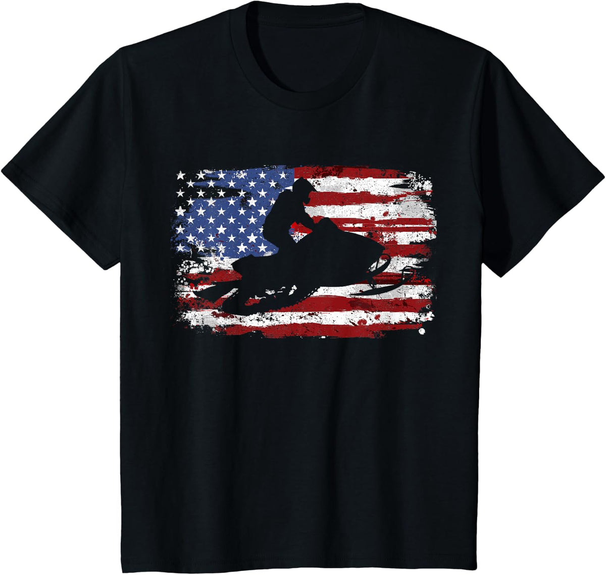 Snowmobile Vintage American Flag T-Shirt - Black