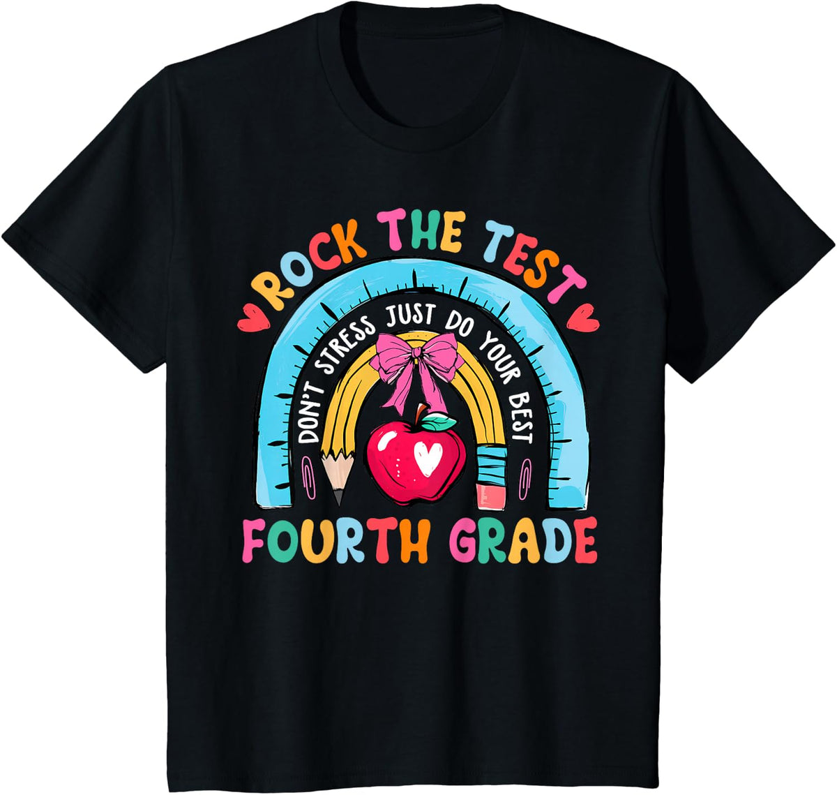 4th Grade Teacher Rock The Test Day Fourth Grade Testing Day T-Shirt - Black