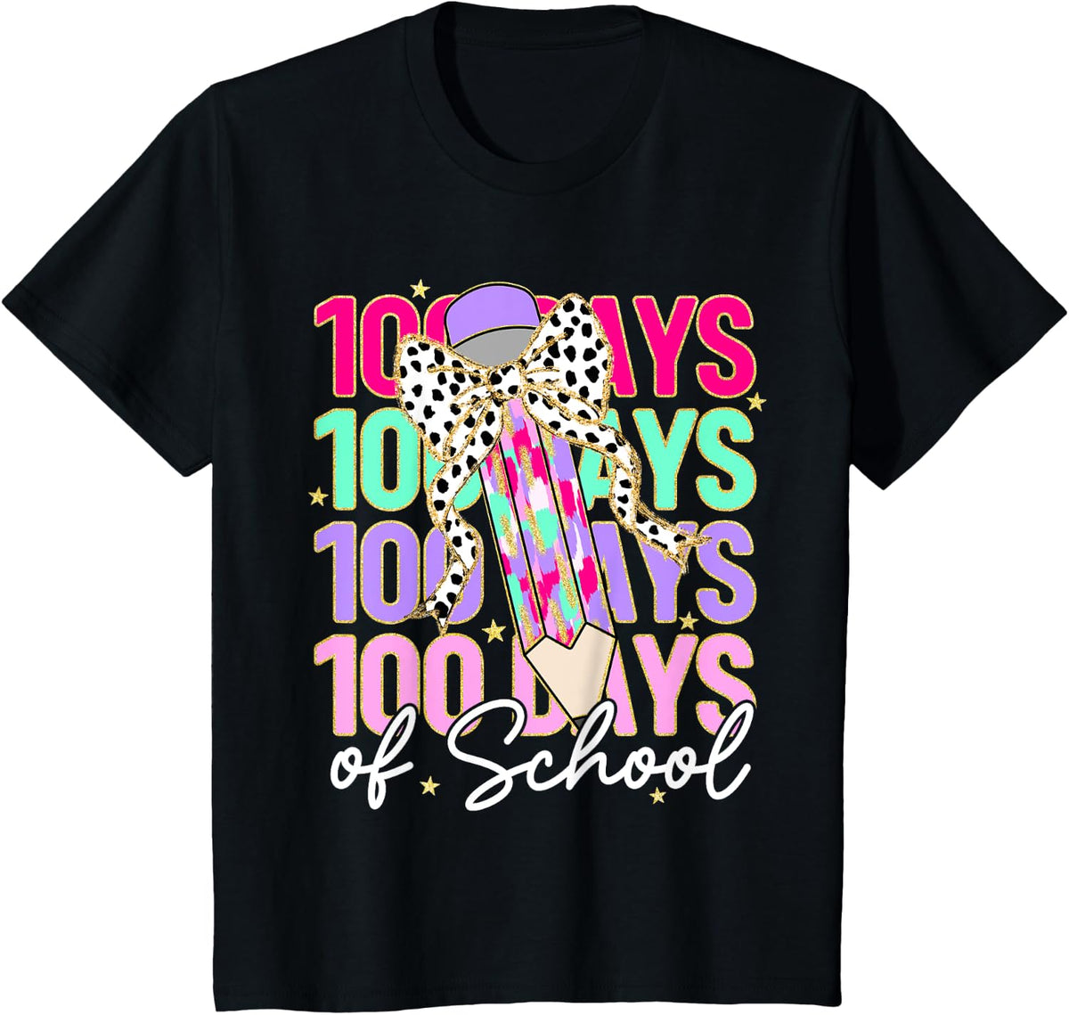100 Days of School Teacher 100th Day of School Girls Kids T-Shirt - Black