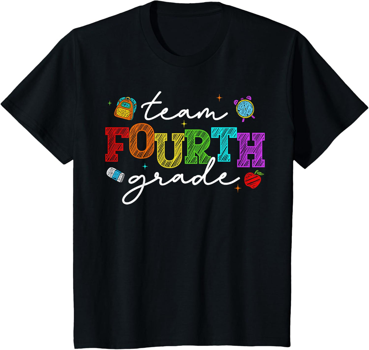 Back to School Team 4th Fourth Grade Teacher Kids T-Shirt - Black