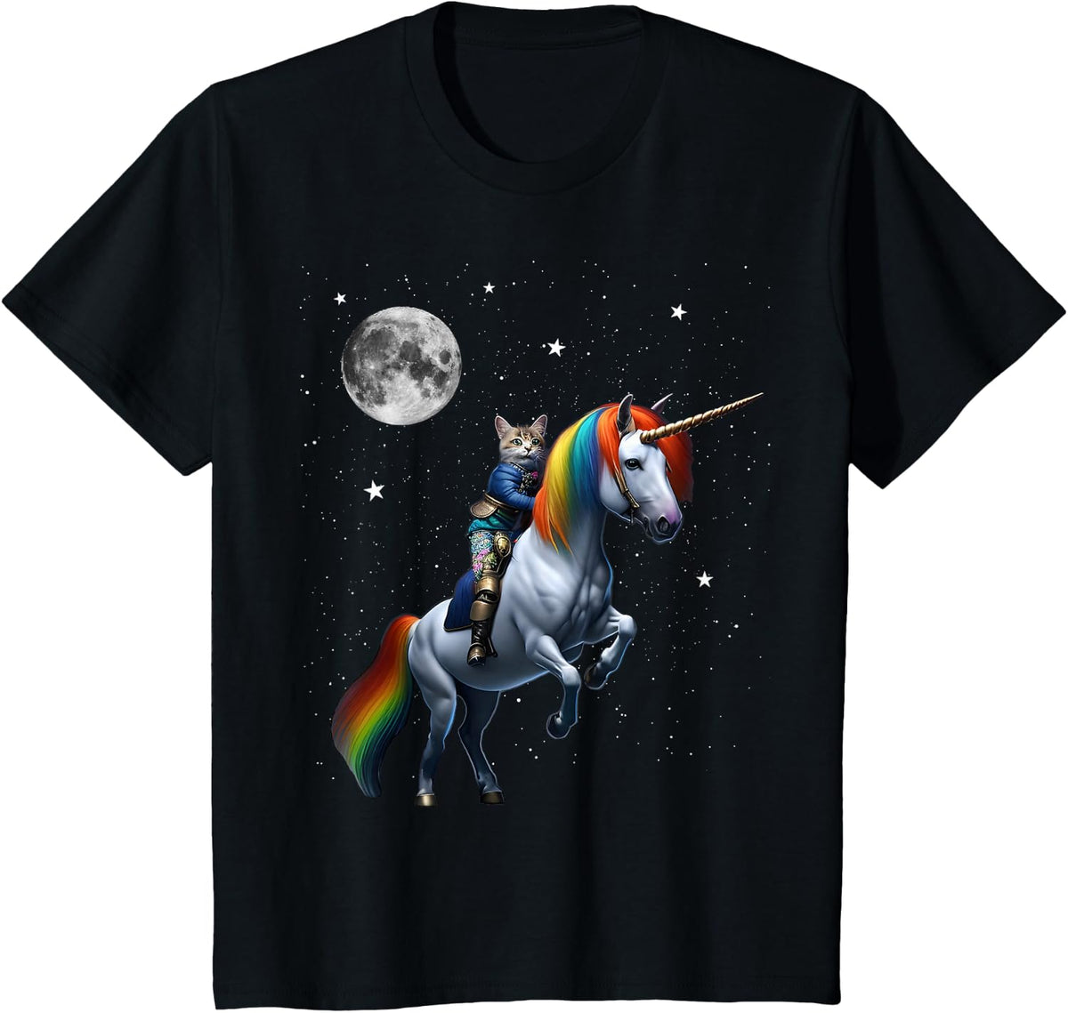 Cat Riding Unicorn T-Shirt - Black
