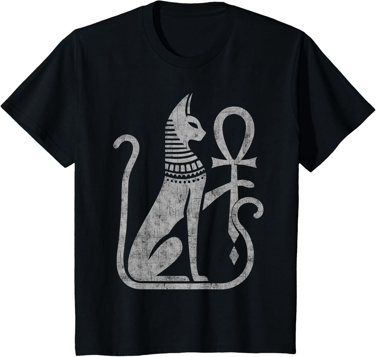 Bastet cat goddess ancient Egyptian ankh distressed symbol T-Shirt - Black