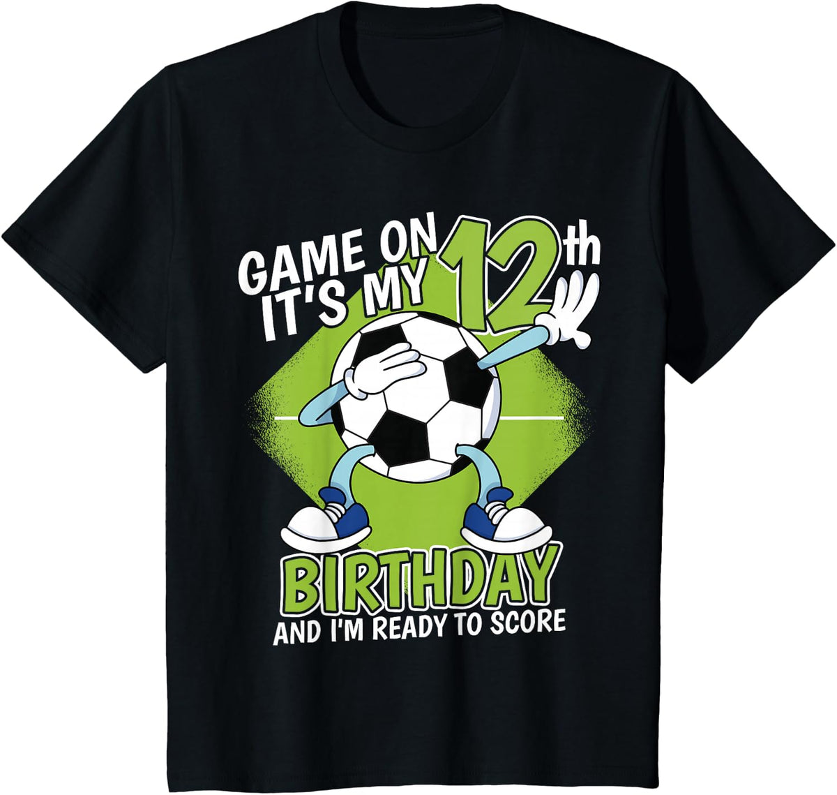 12 Year Old Soccer Player Boy 12th Birthday Soccer Theme T-Shirt - Black