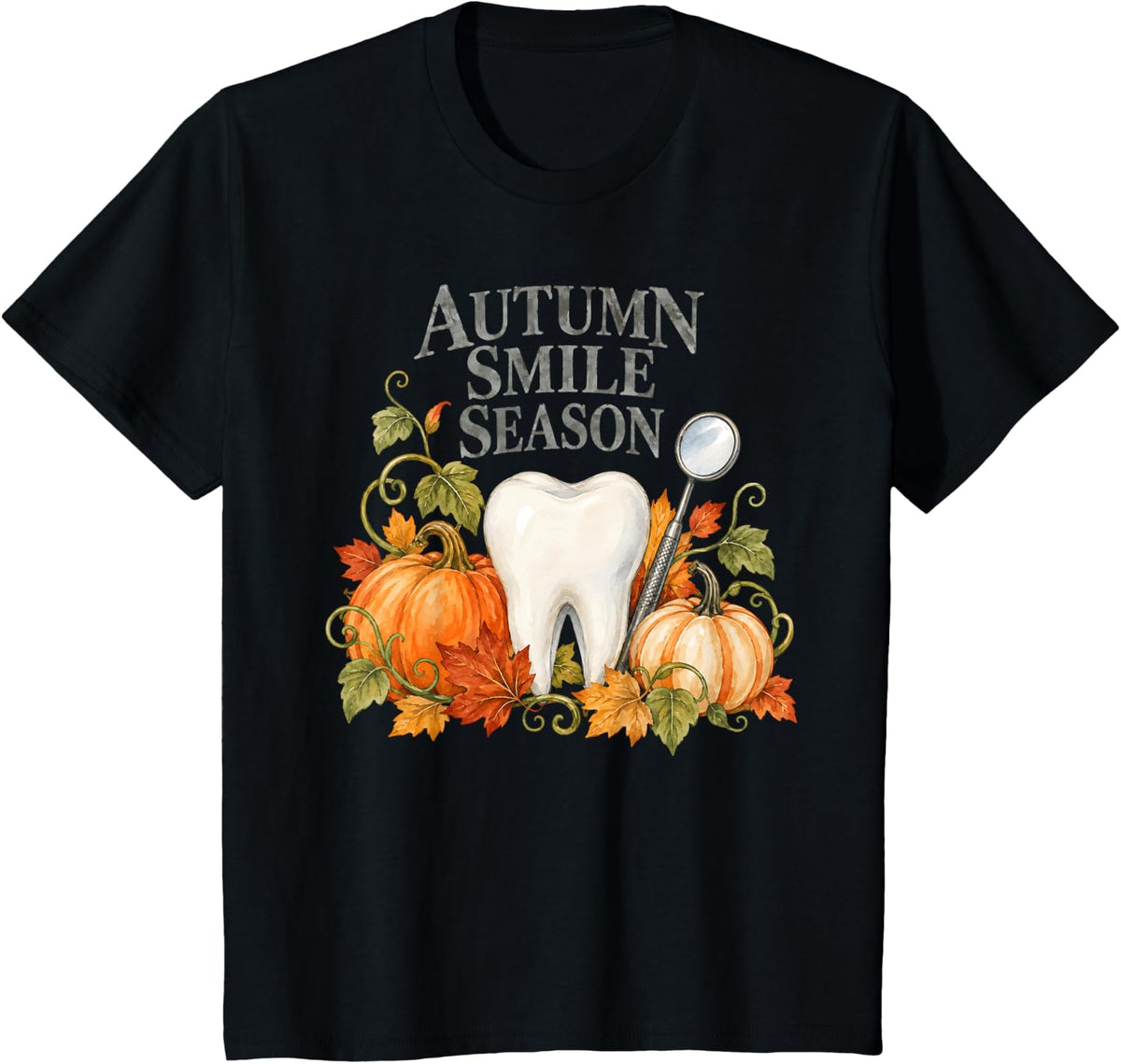 Autumn Smile Season Dentist Dental T-Shirt - Black