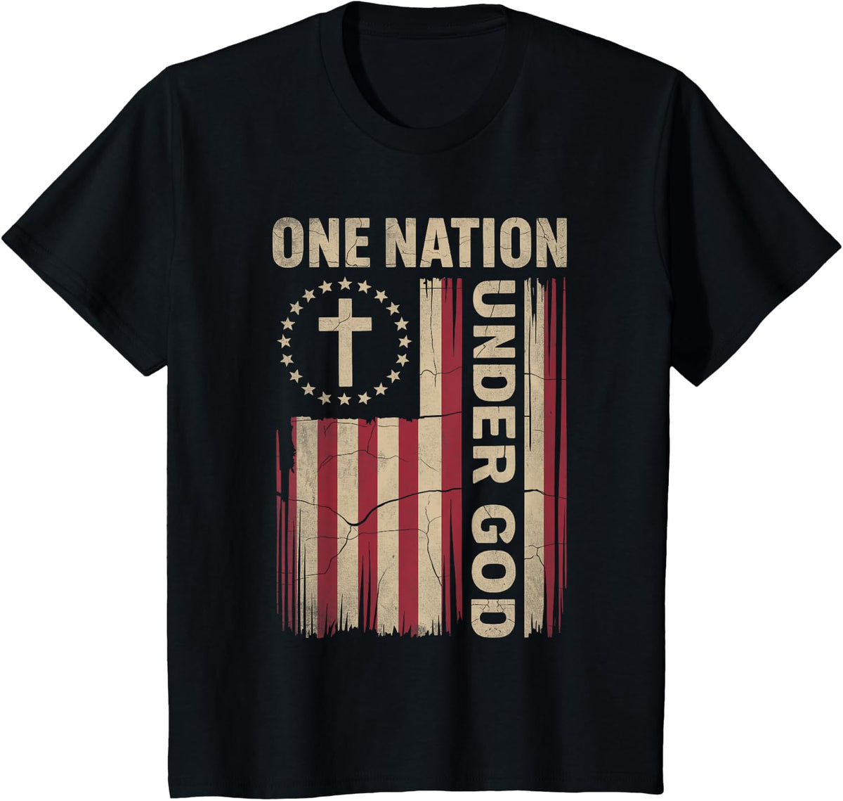 One Nation Under God Flag 4th of July Patriotic Christian T-Shirt - Black