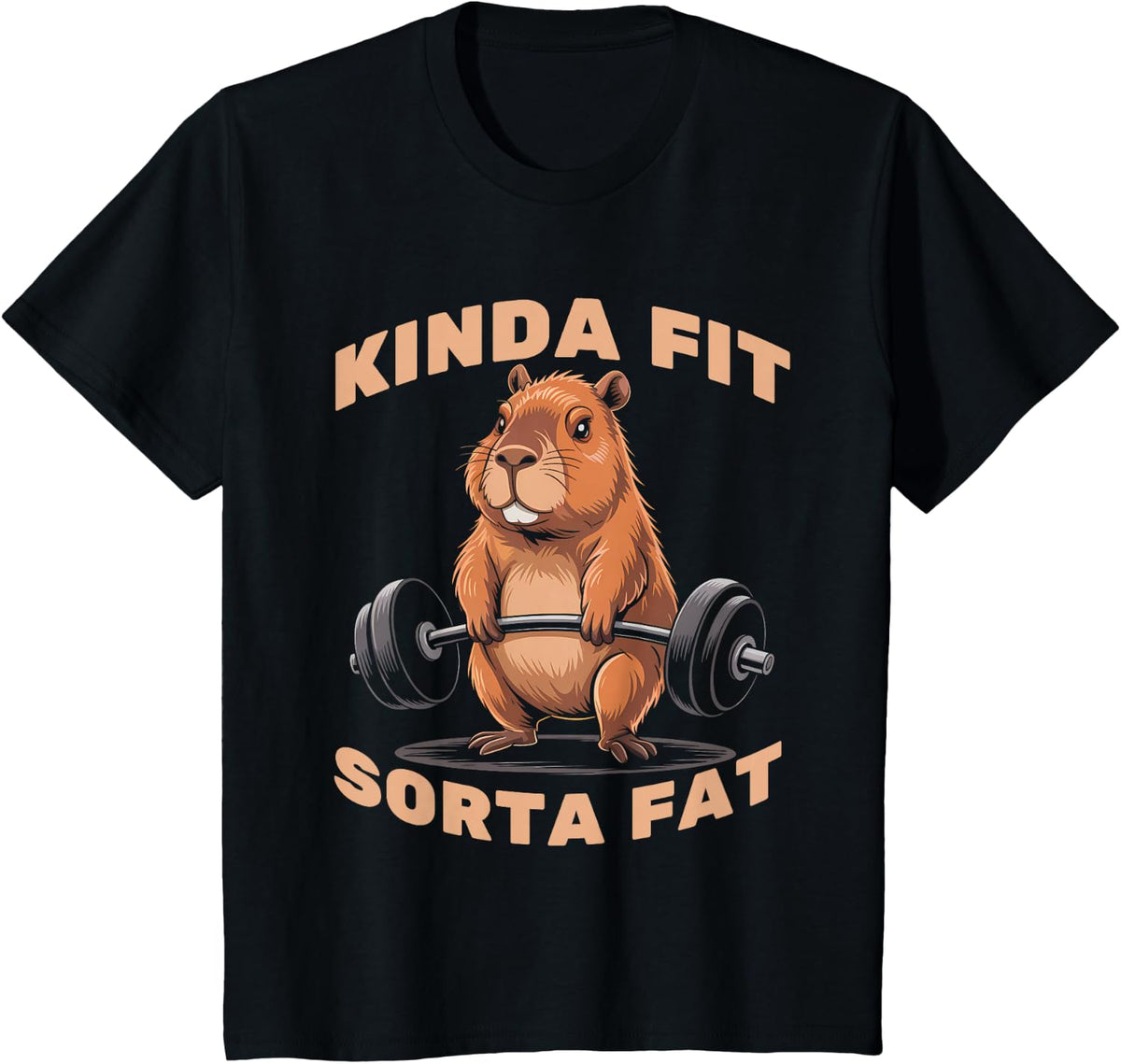 Kinda Fit Sorta Fat Funny Gym Capybara Weightlifting Workout T-Shirt - Black