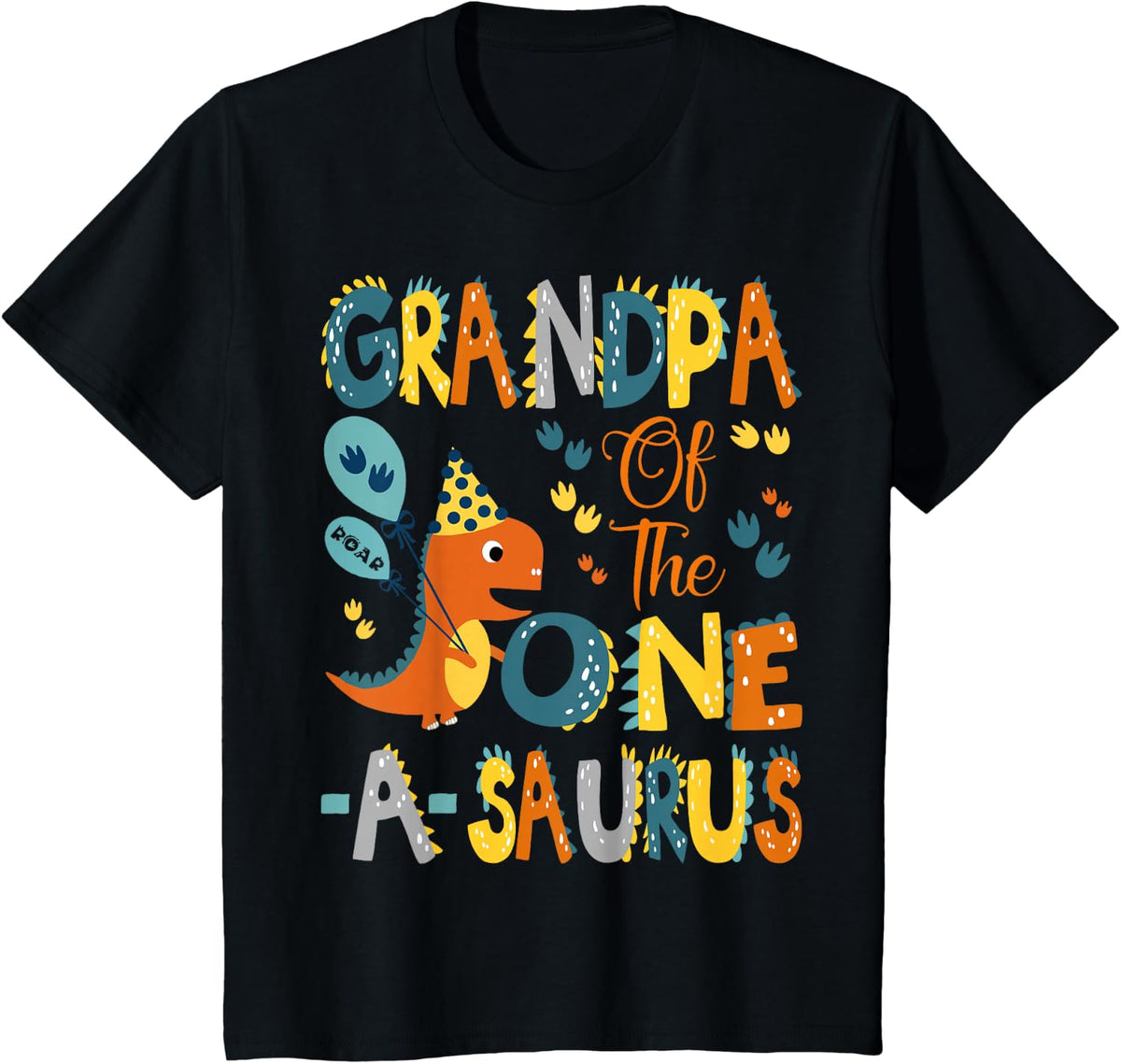 Grandpa Of The One-A-Saurus 1St Birthday Dinosaur Party T-Shirt - Black