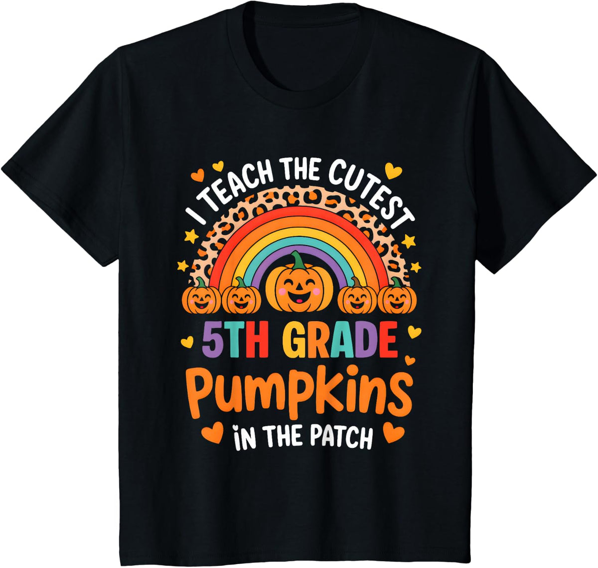 I Teach the Cutest 5th Grade Pumpkin Teacher Kids Halloween T-Shirt - Black