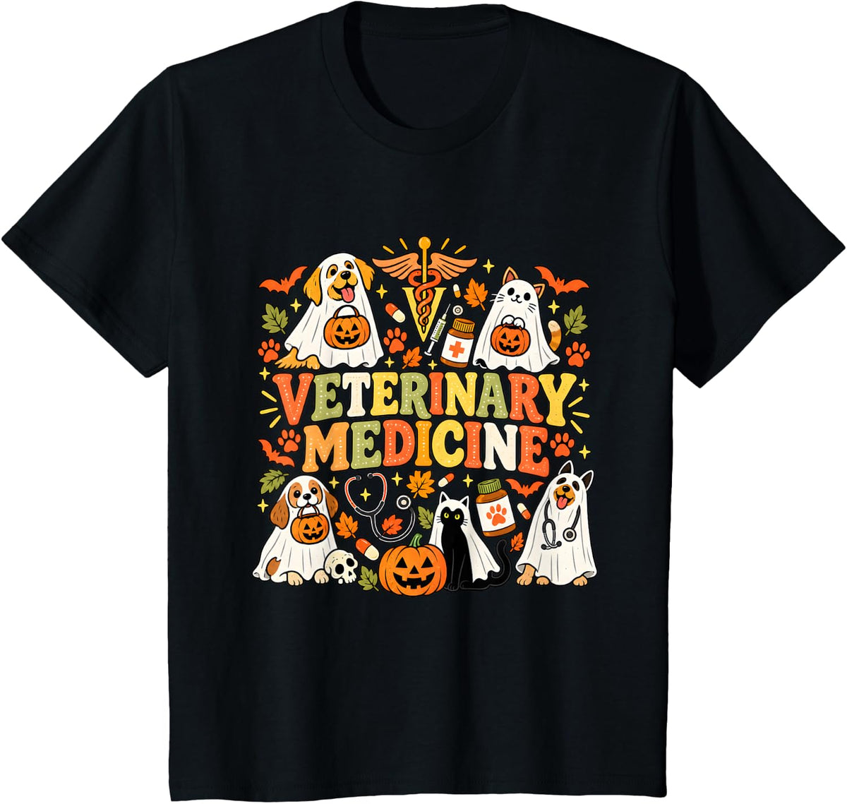 Veterinary Medicine Halloween Fall Vet Tech Week Pumpkin T-Shirt - Black