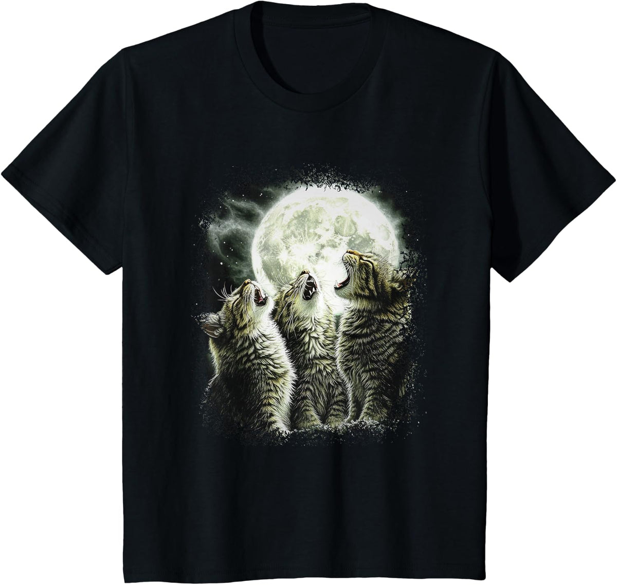 Funny Cats Howling At Moon T-Shirt - Black