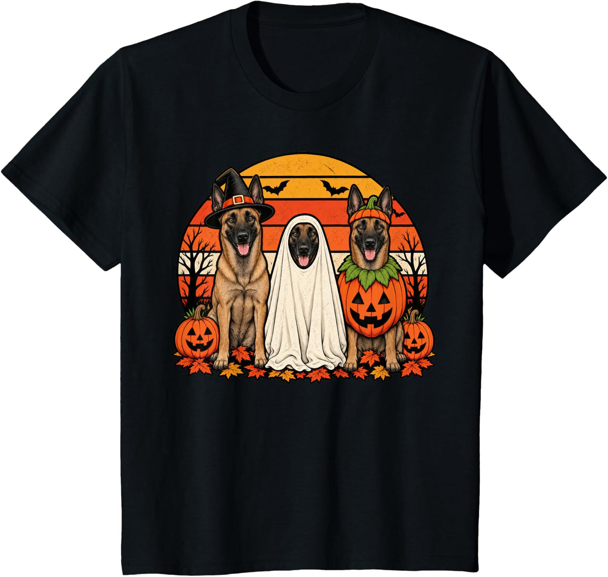 Spooky Belgian Malinois Pumpkin Ghost Halloween Dog Lover T-Shirt - Black