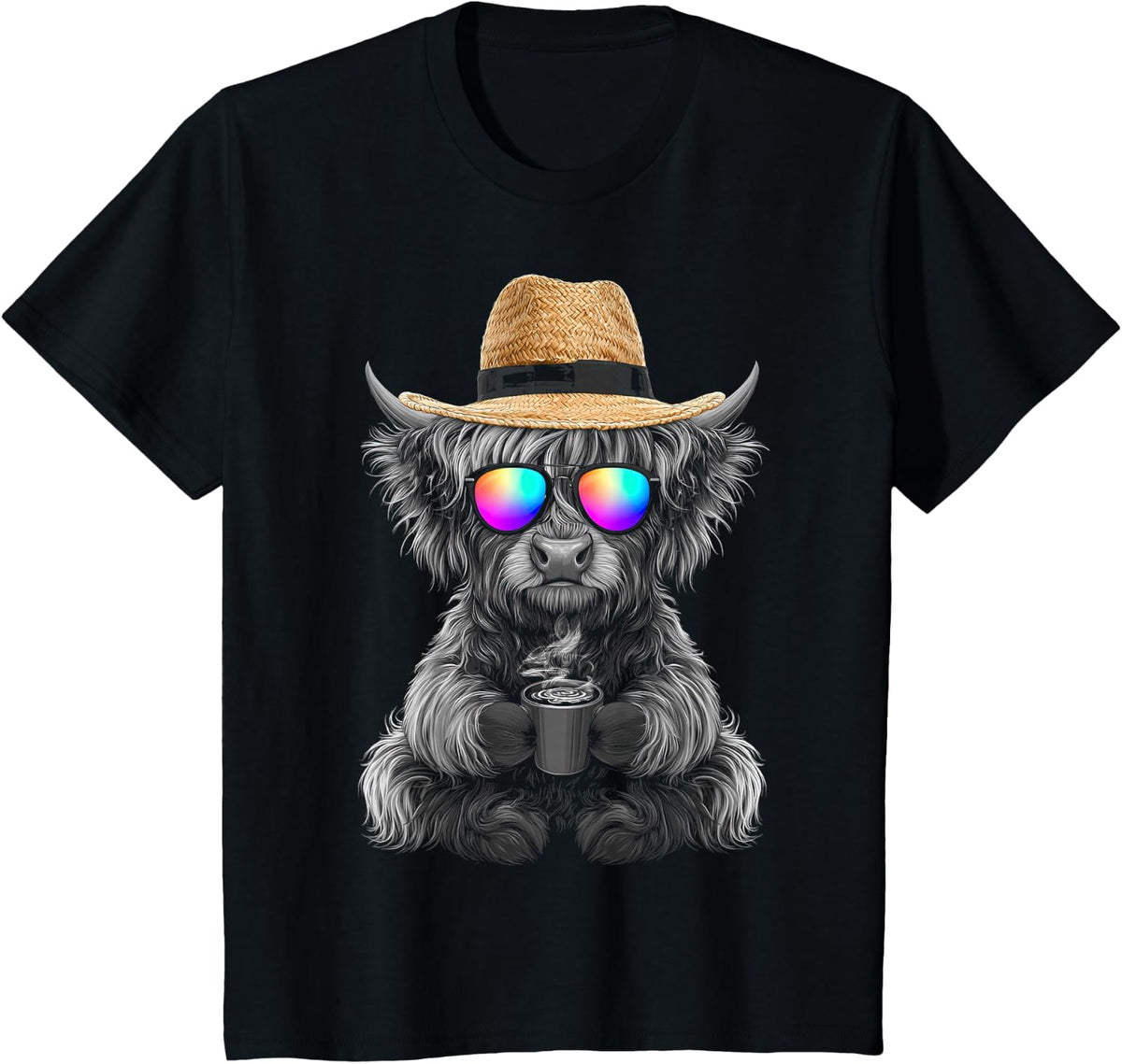 Highland Cow Lover Design T-Shirt - Black