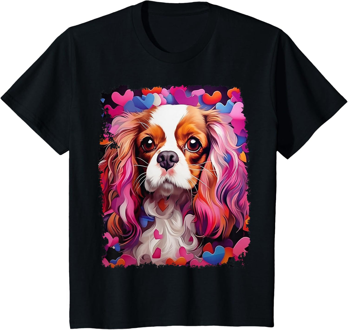Pop Art Dog Cavalier King Charles Spaniel Valentine's Day T-Shirt - Black