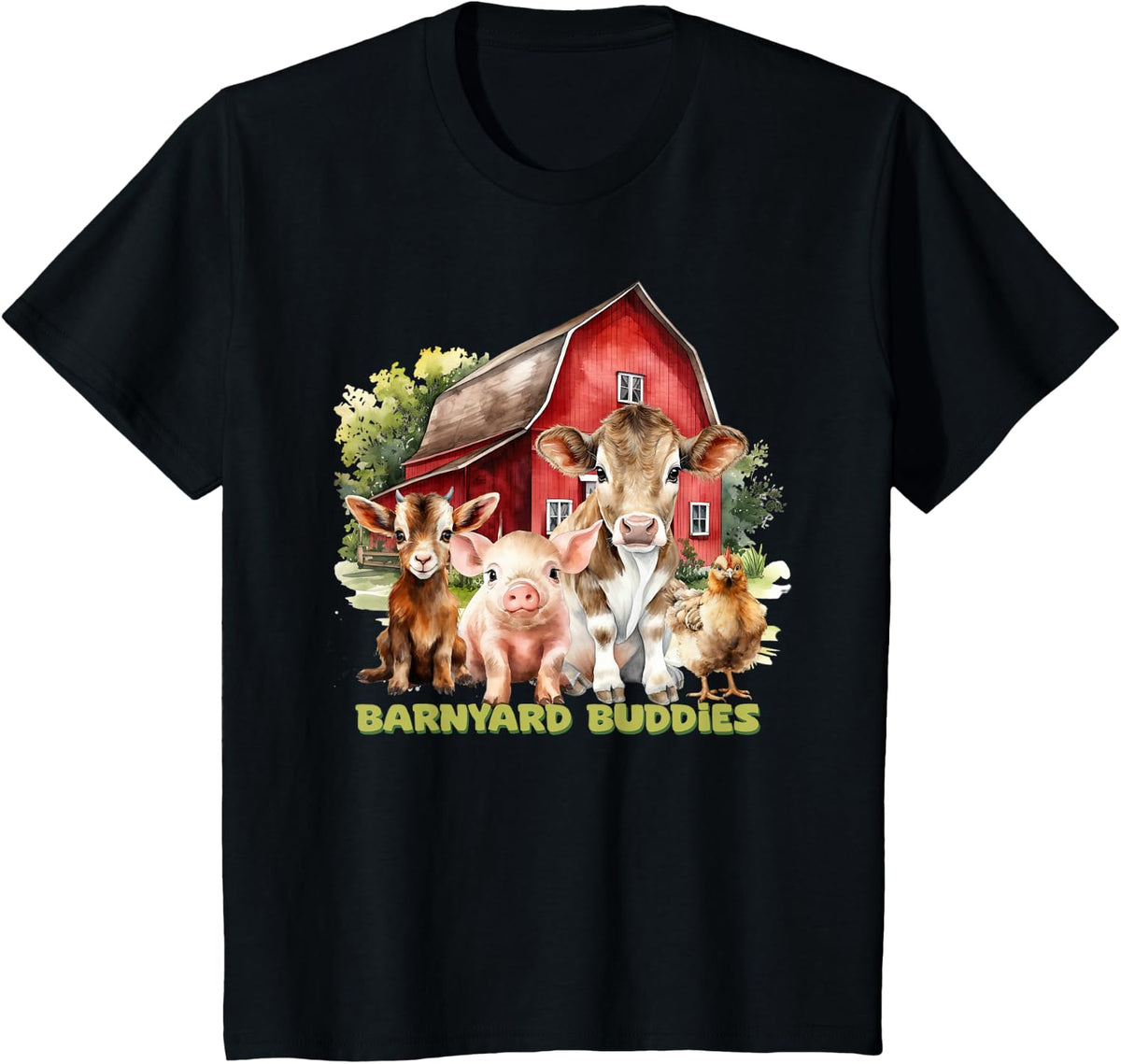 Barnyard Buddies Cute Cow Goat Pig Hen On The Farm Barnyard T-Shirt - Black