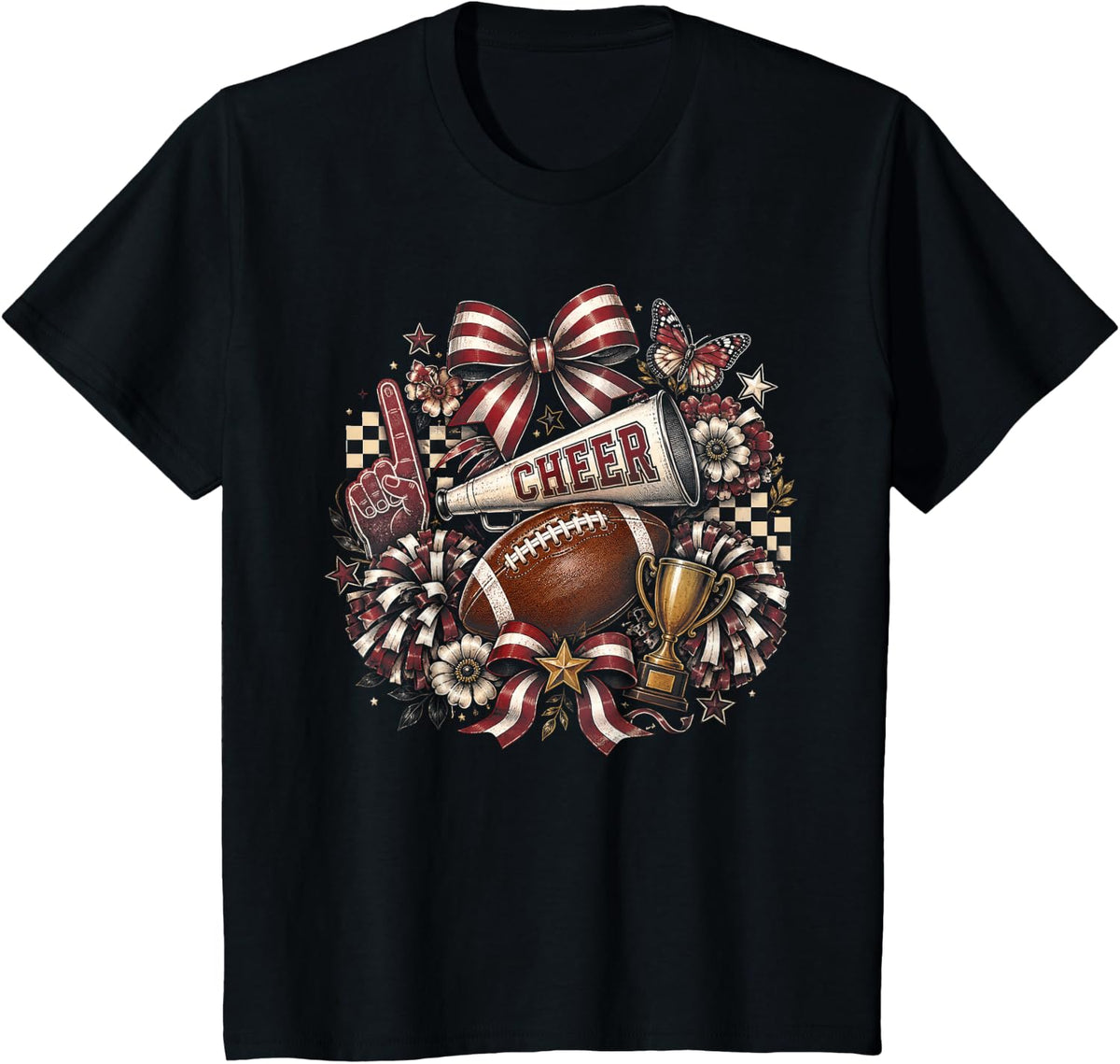Cheer Mom Football Cheerleader Game Day Touchdown Coquette T-Shirt - Black