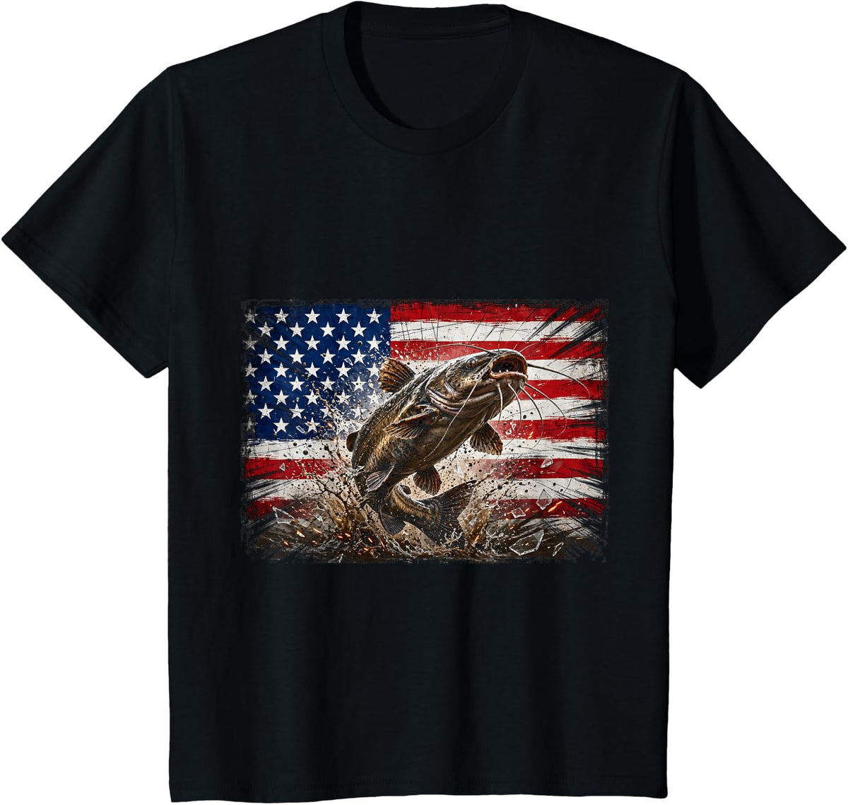 Catfishing American Flag - Catfish Angler Fisherman T-Shirt - Black