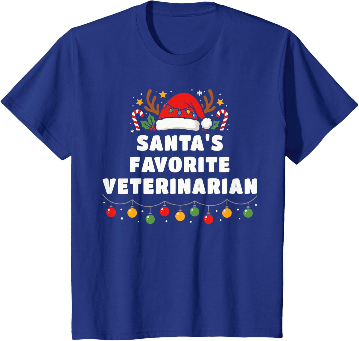 Santa's Favorite Veterinarian Funny Christmas Pajama T-Shirt - Royal Blue