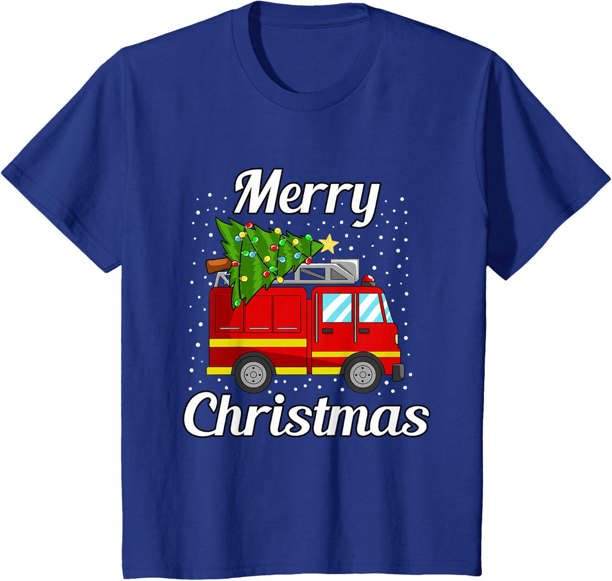 Merry Christmas Tree Firetruck Pajama Firefighter Fireman T-Shirt - Royal Blue