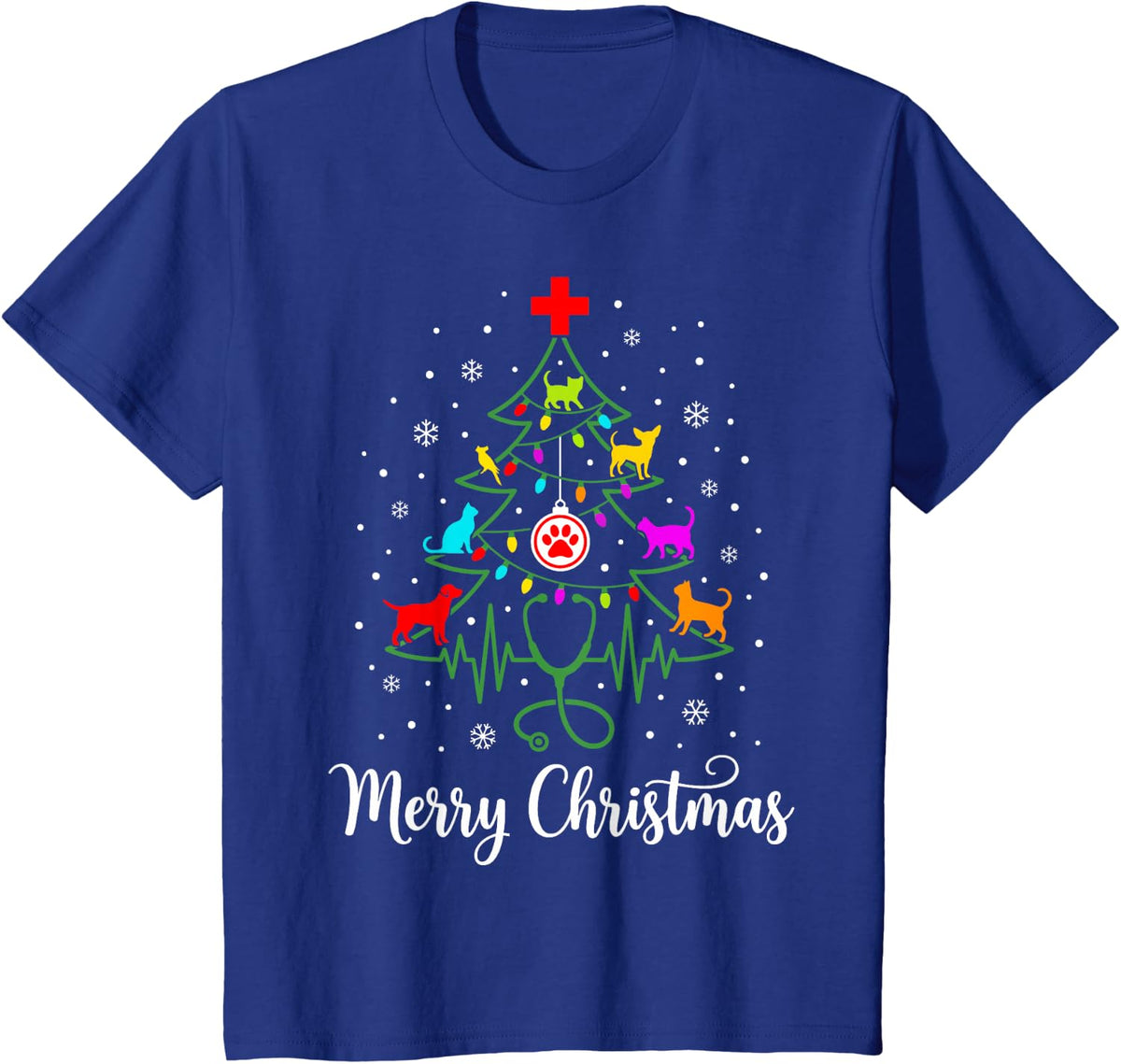 Veterinarian Christmas Tree Vet Tech Student Animal Doctor T-Shirt - Royal Blue