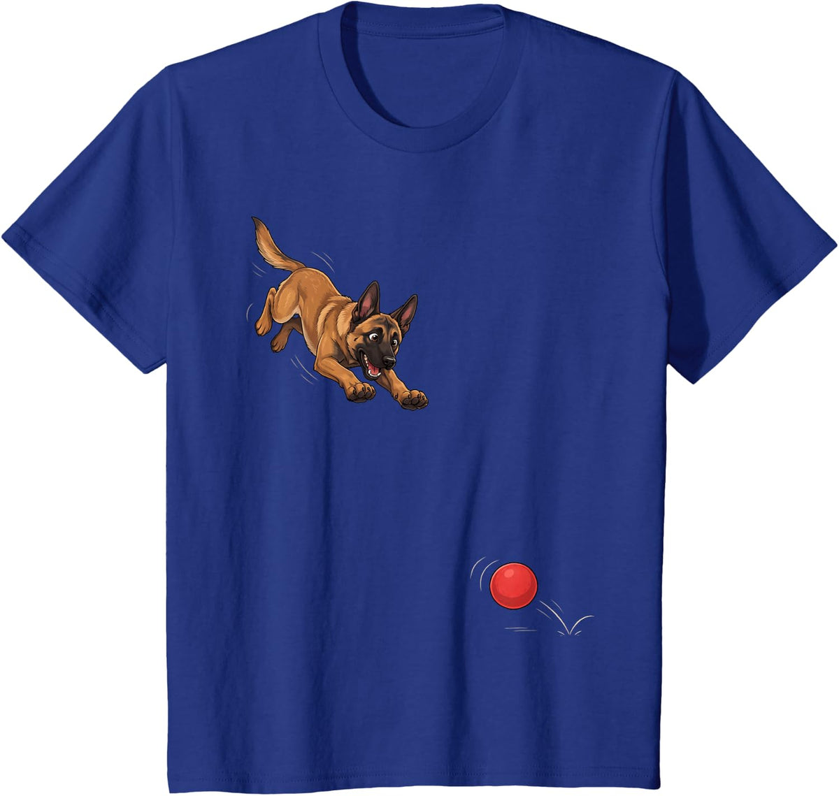 Funny Belgian Malinois Chasing Ball Dog Humor T-Shirt - Royal Blue