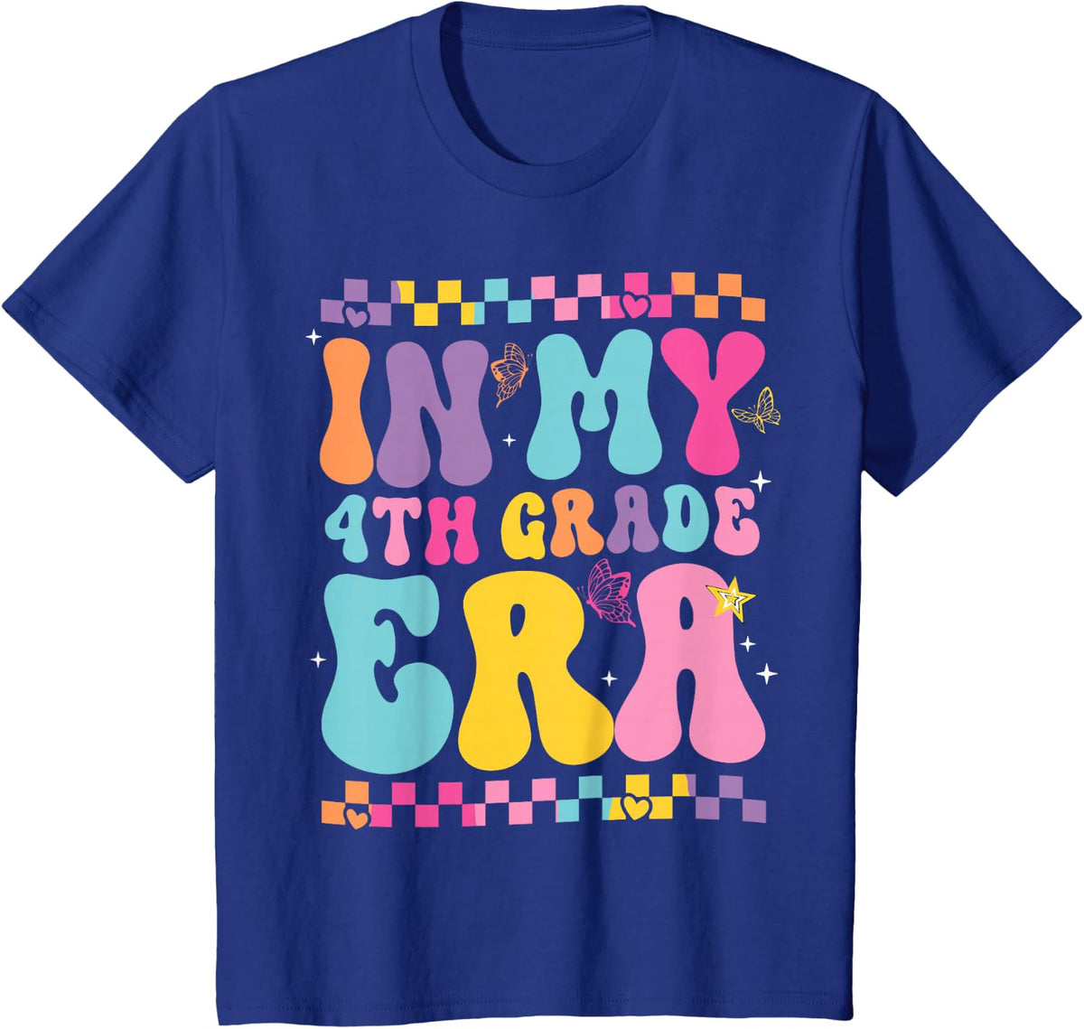 Back to School in My 4th Fourth Grade Era Butterfly Girl Kid T-Shirt - Royal Blue