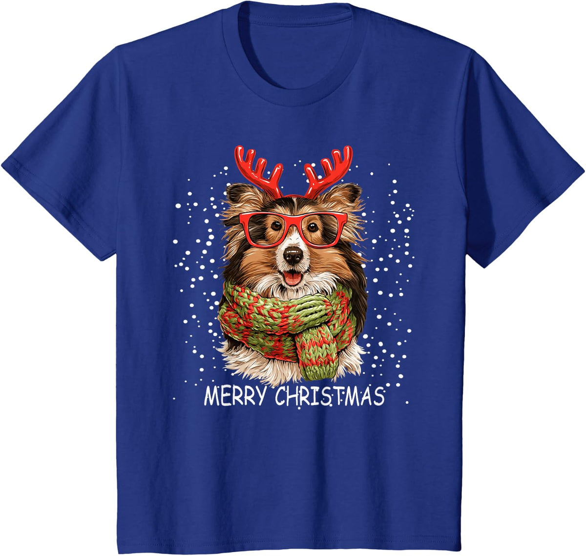 Shetland Sheepdog Dog Reindeer Red Nose Christmas T-Shirt - Royal Blue