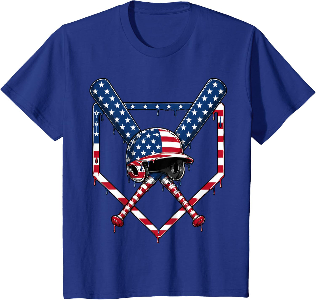 Baseball Drip American Flag Bats Helmet 4th of July Boys T-Shirt - Royal Blue